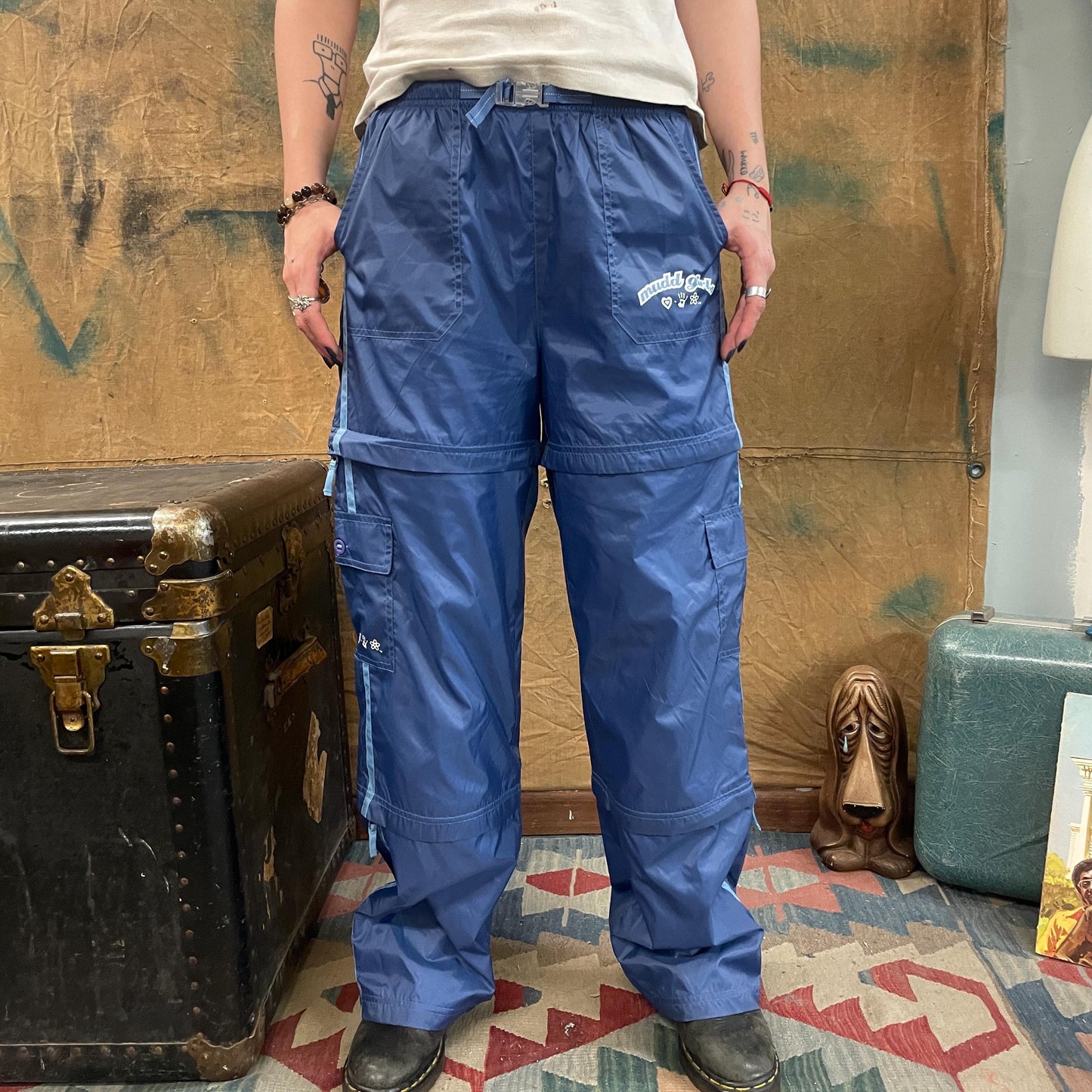 y2k 90s MUDD PANTS / SHORTS Combo !vintage detachable windbreaker zip off baggy nylon workout retro cute brat style casual prepy style