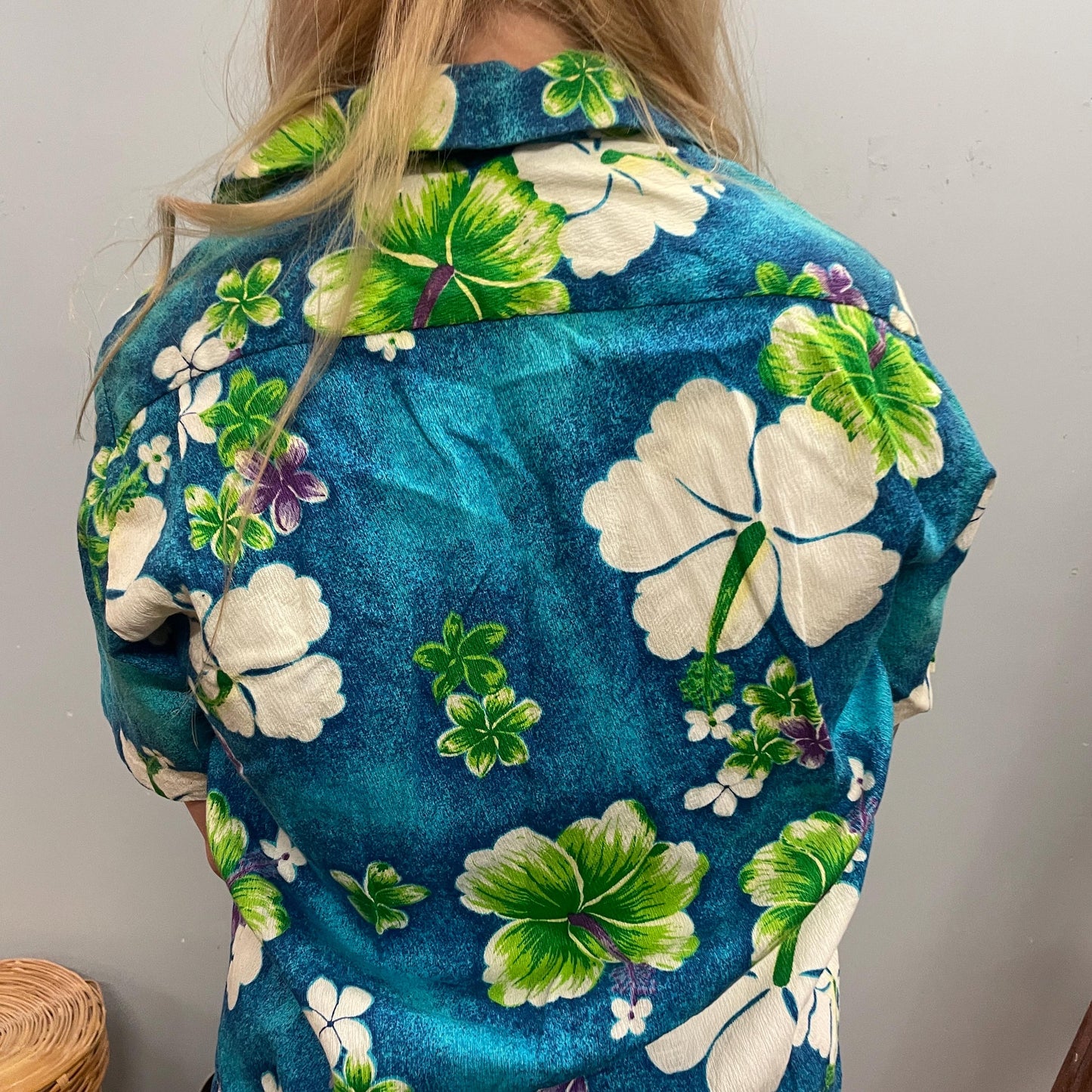vtg 70s FLORAL HAWAIIAN SHIRT // vintage pomare barkcloth neon dayglow tiki party blouse wedding shirt psychedelic flower power retro top