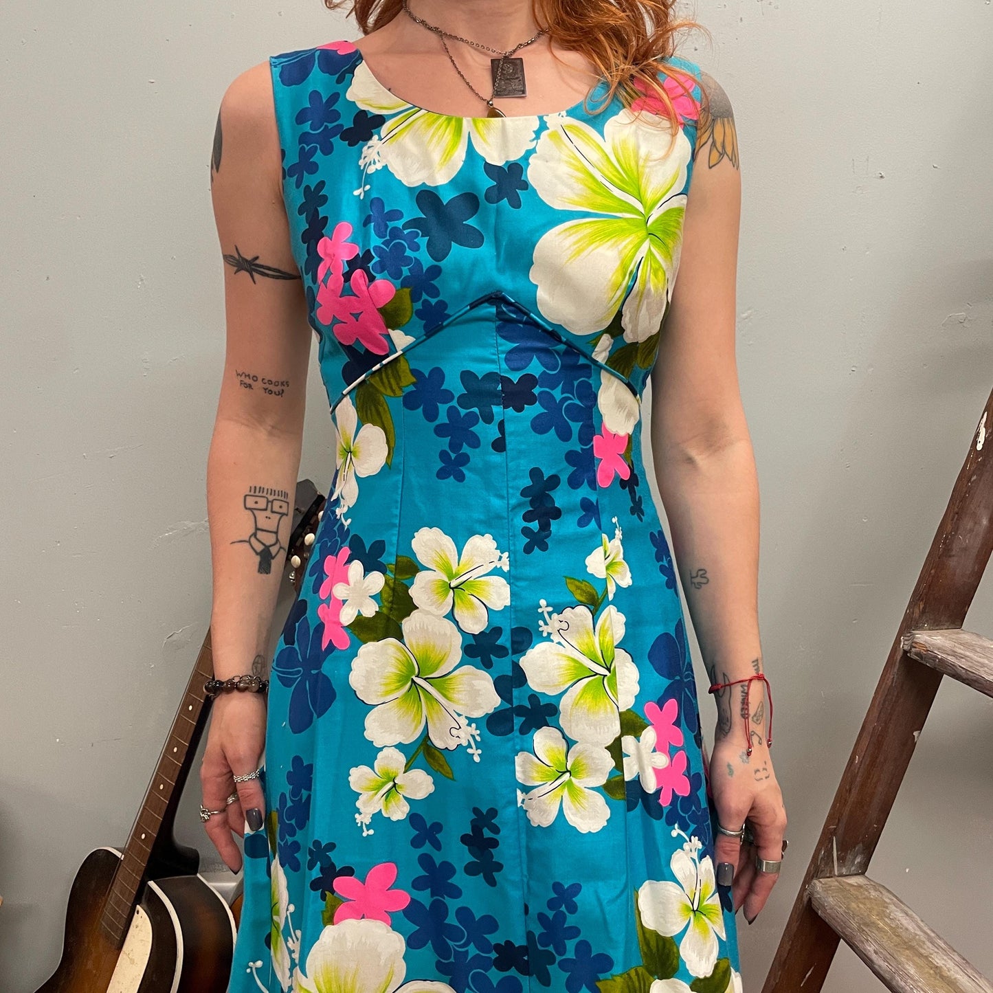 vtg 70s FLORAL HAWAIIAN MAXI Dress // vintage royal hawaiian barkcloth full length xs tank slip vacation style tourist beach style tropical
