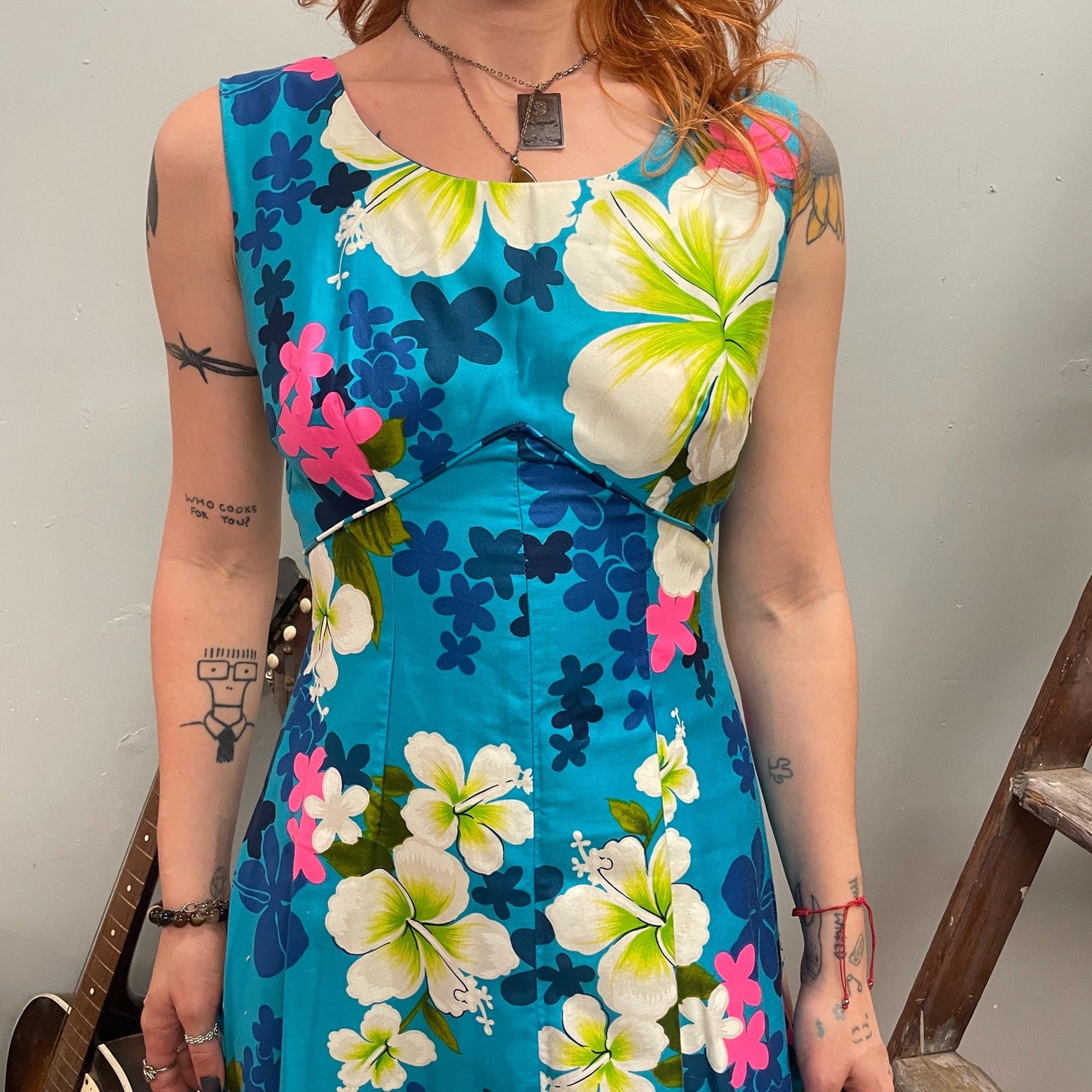 vtg 70s FLORAL HAWAIIAN MAXI Dress // vintage royal hawaiian barkcloth full length xs tank slip vacation style tourist beach style tropical
