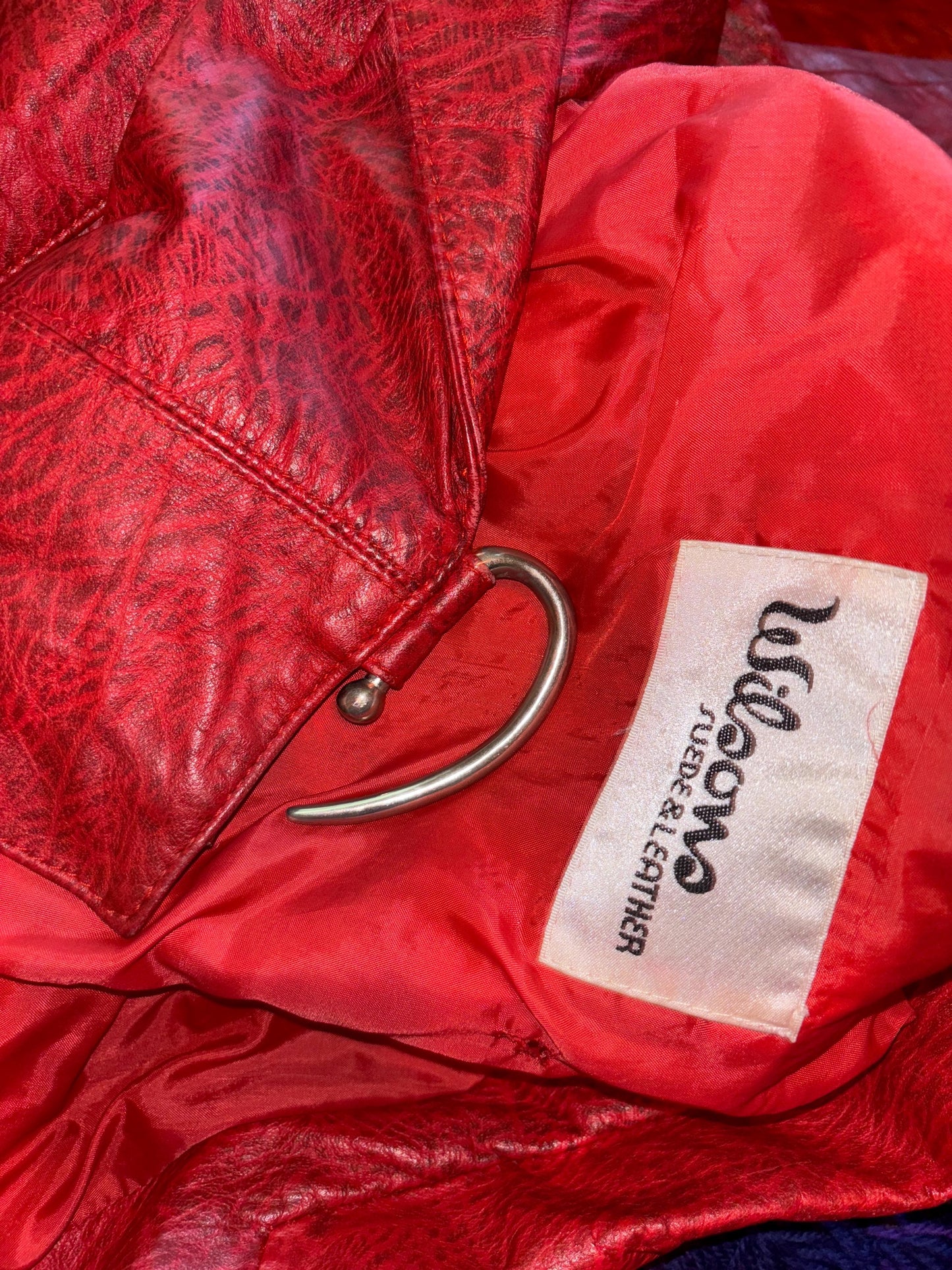 vtg 80s RED LEATHER CROPPED Jacket // vintage snakeskin crocodile black & red deep plunge v neck art deco buckle bomber biker babe Madonna