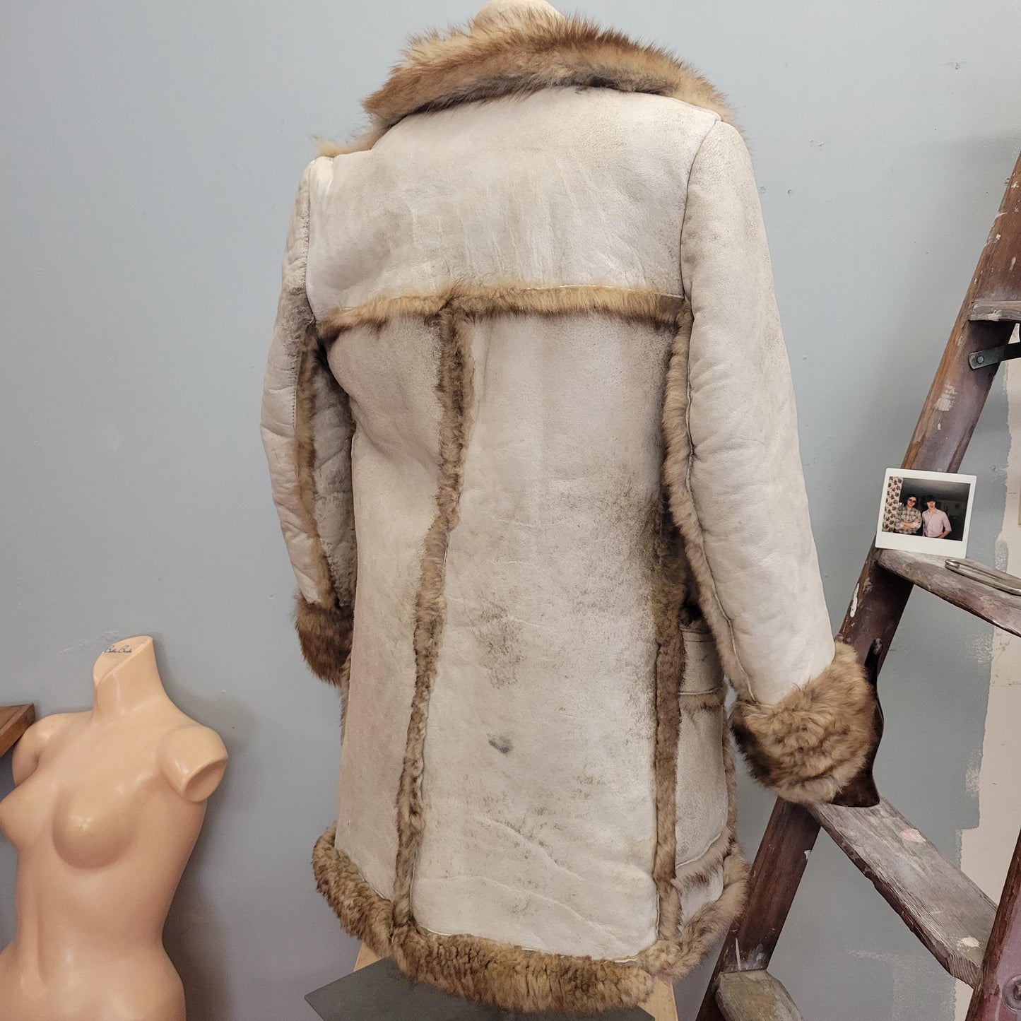 vtg 1970s REVERSIBLE SHERPA COAT // vintage collared full length fur coat warm furry penny lane style winter overcoat retro thick buckskin