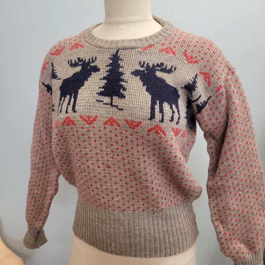 vtg 1940s PRINCETON MOOSE SWEATER // vintage dotted wool elk pine tree winter ski jumper polka dot fitted mcm 1950s preppy sportswear dad