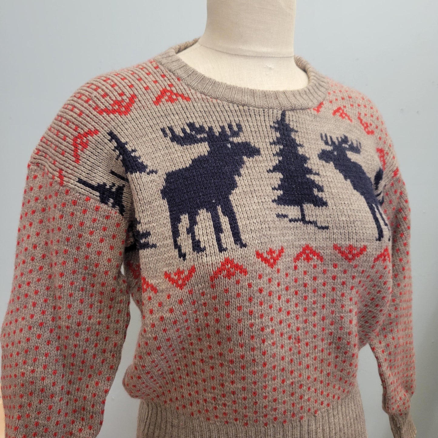 vtg 1940s PRINCETON MOOSE SWEATER // vintage dotted wool elk pine tree winter ski jumper polka dot fitted mcm 1950s preppy sportswear dad