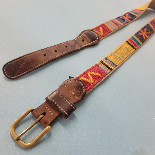 vtg 60s EMBROIDERED FUNKY BELT // vintage colorful accessories striped western yellow
