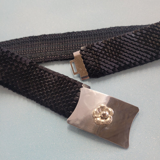 vtg 80s SCALES FLORAL BUCKLE belt // vintage sequins western floral accessory girls womens petite belt