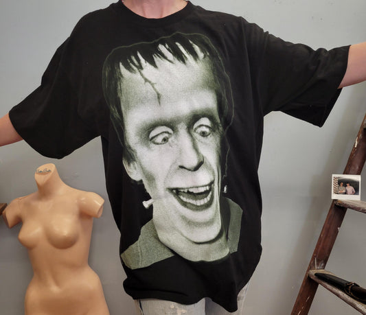 vtg 90s HERMAN MUNSTER SHIRT // vintage 1998 frankenstein monster big face print halloween vibes gildan xl scary snack tee snickers a&w rap
