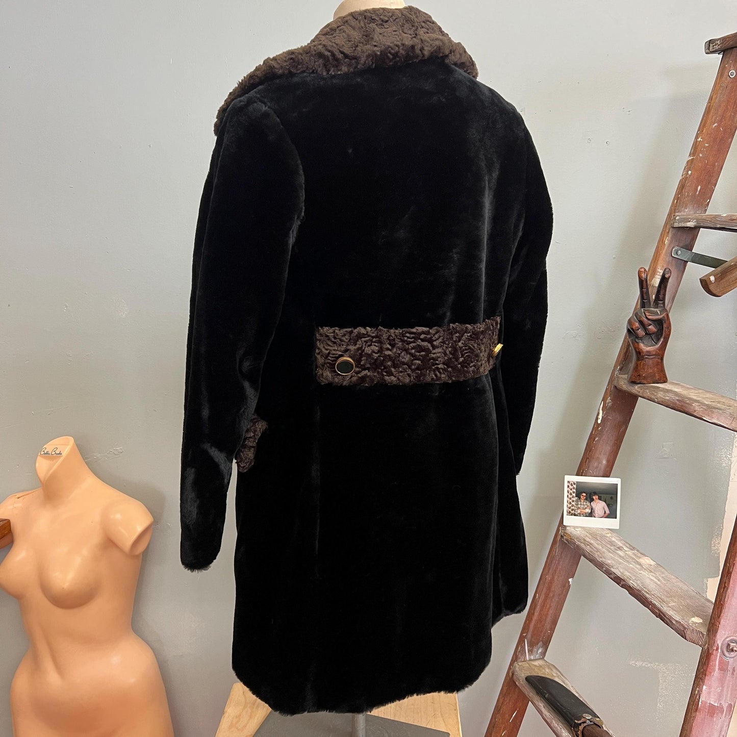 vtg 60s FAUX FUR COAT // vintage mod two tone stroller jacket black & brown persian lamb style retro autumn winter stylish warm overcoat