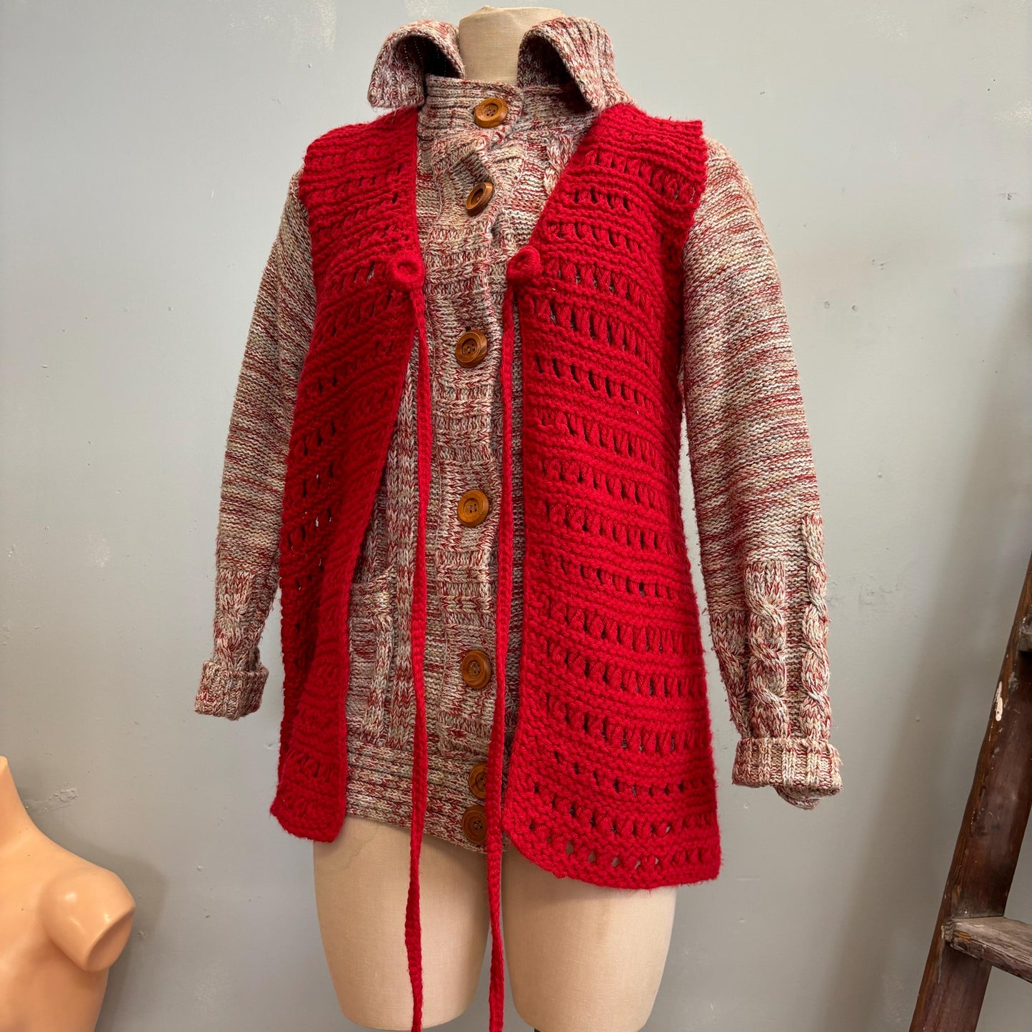 vtg 70s LONG CROCHET VEST // vintage retro style knit waistcoat mini dress cover up tnic boho hippie chic autumn vibes warm tones sweater