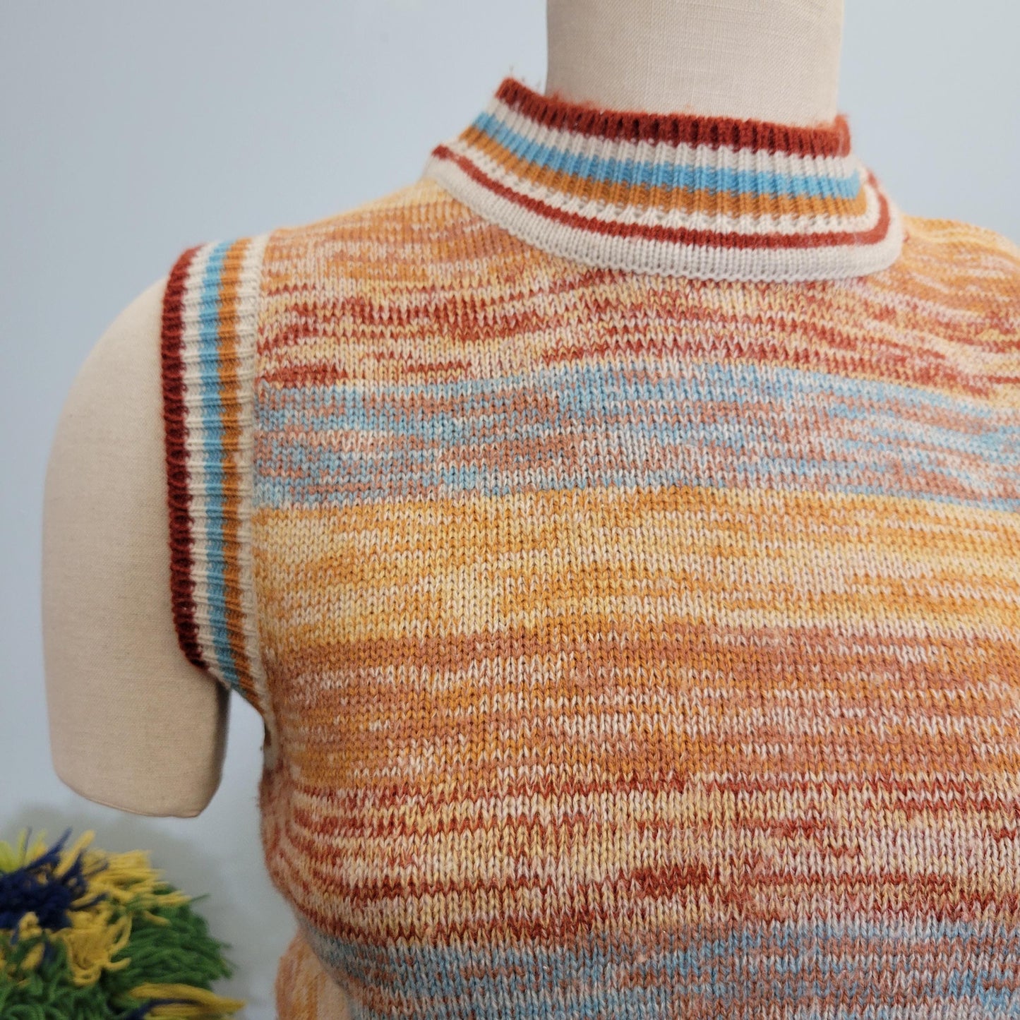vtg 70s SPACE SYE SWEATER Vest // vintage kenny classics size 16 space dye striped cropped fitted hippie mod retro autum style layering top