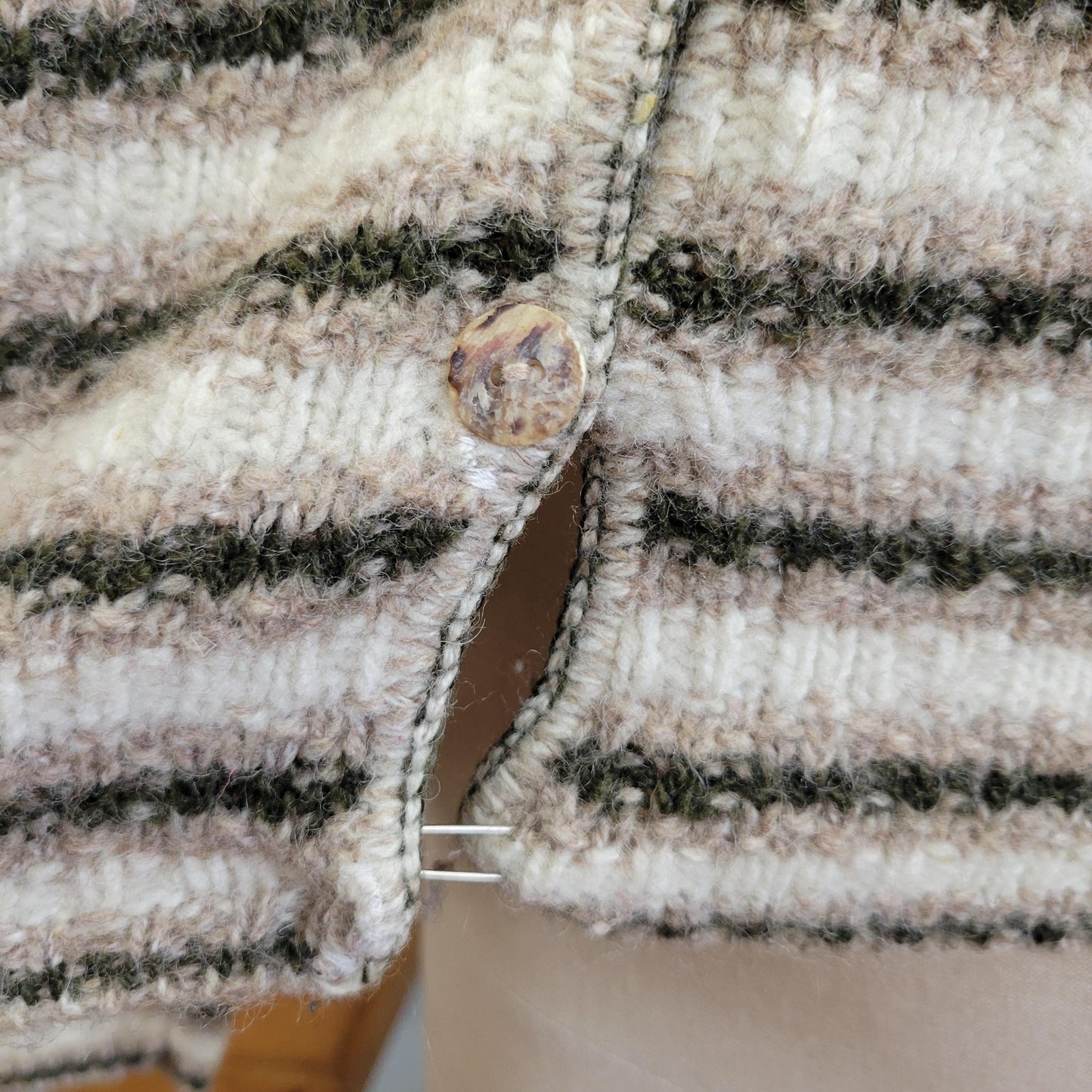 vtg 90s STRIPED WOOL CARDIGAN // vintage reba rose large button up cropped preppy grunge casual autumn neutral minimalist cute fuzzy beige