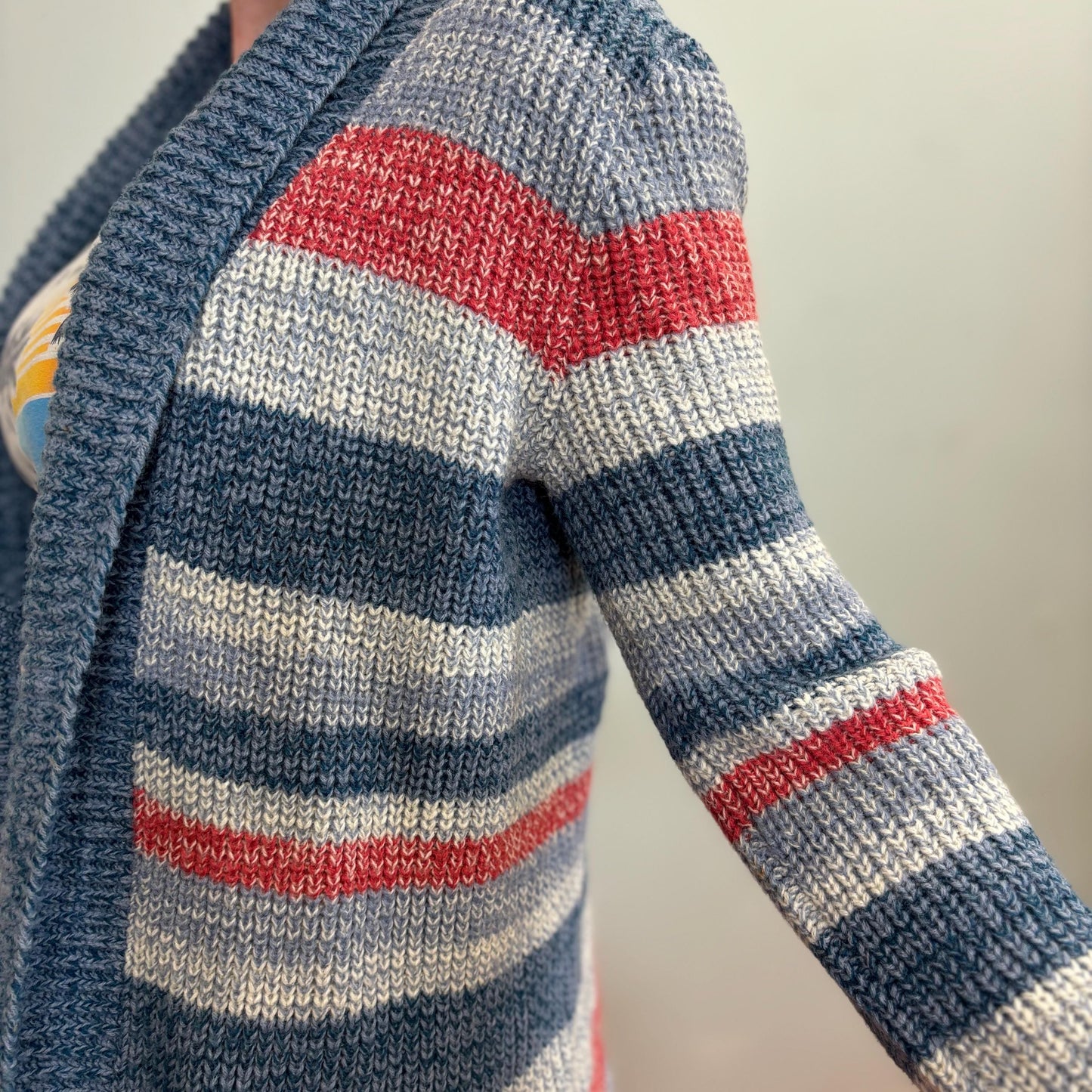 vtg 70s STRIPED COZY CARDIGAN // vintage retro space dye shawl collar flowy lightweight cardigan with pockets autumn school slouchy hippie