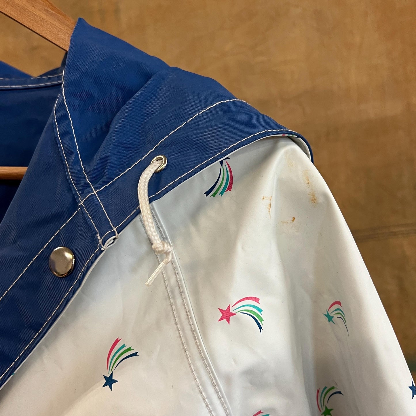 vtg 80s RAINBOW PATTERNED JACKET // vintage reversible hooded autumn stranger things cute grunge pvc wet look shiny lightweight care bear