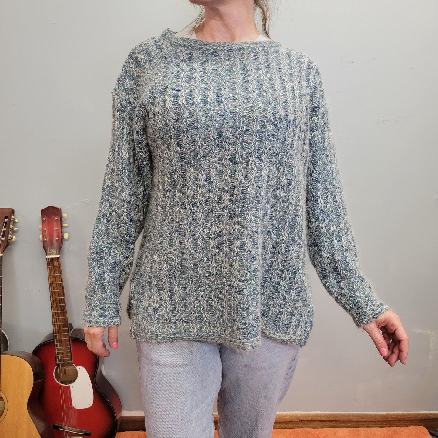 vtg 80s PASTEL SILK MOHAIR Sweater // vintage medium womens ice blue slouchy fuzzy oversized cozy autumn casual 3d textured winter fashion