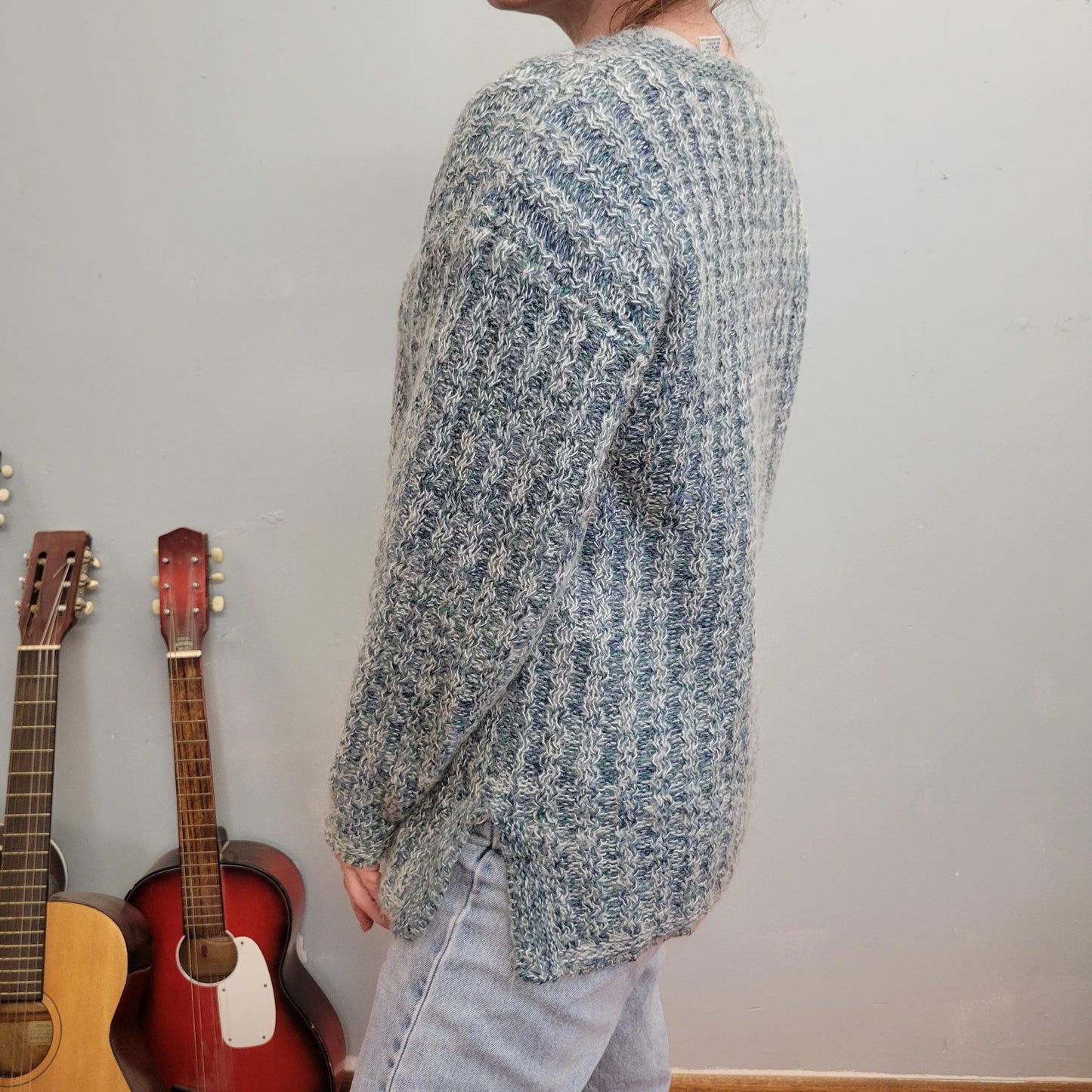 vtg 80s PASTEL SILK MOHAIR Sweater // vintage medium womens ice blue slouchy fuzzy oversized cozy autumn casual 3d textured winter fashion