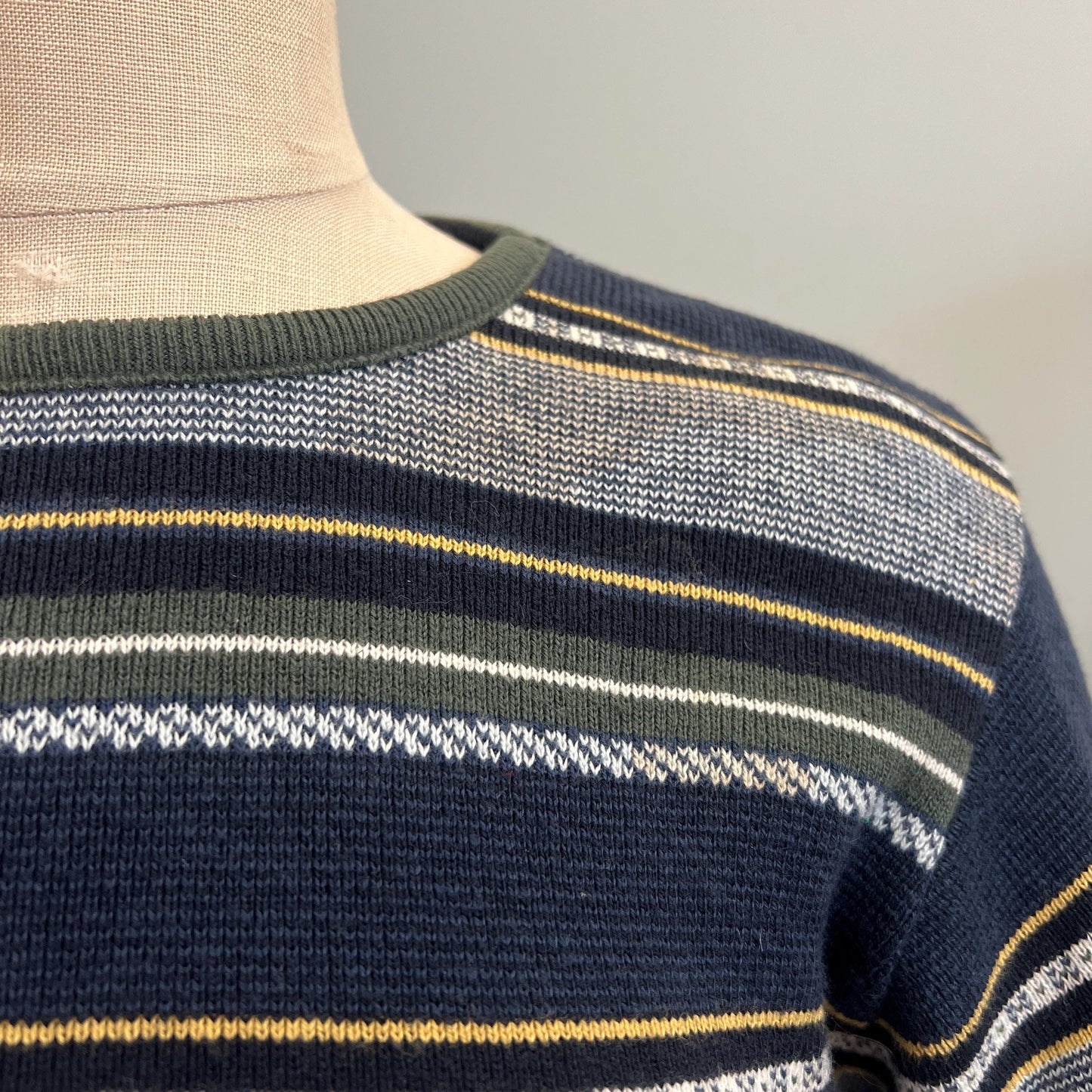 vtg 90s STRIPED CROPPED SWEATER // vintage absolutely by creative cotton medium ribbed knit cute blue yellow striped Y2K 90s girly grunge