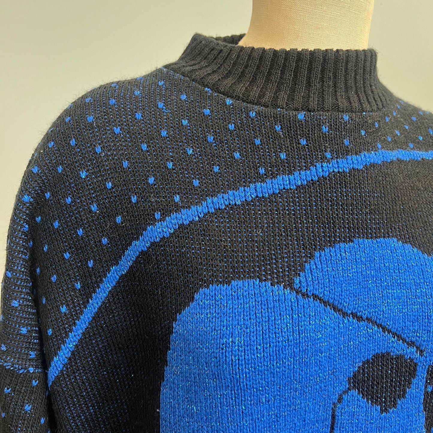 vtg 80s BLUE SPARKLE SWEATER // vintage distinctly different size 18w womens abstract music sheet paper speckled ribbed oversized unique