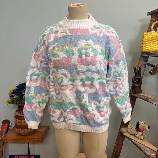 vtg 80s PASTEL SPARKLE SWEATER // vintage spunky large metallic knit fairy core chunky boxy knit flower power multicolor abstract cute top