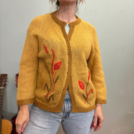 vtg 1950s GOLDEN WHEAT MOHAIR // vintage brown & yellow autumn colors harvest gold campus casuals retro mcm preppy rockabilly slouchy cardi