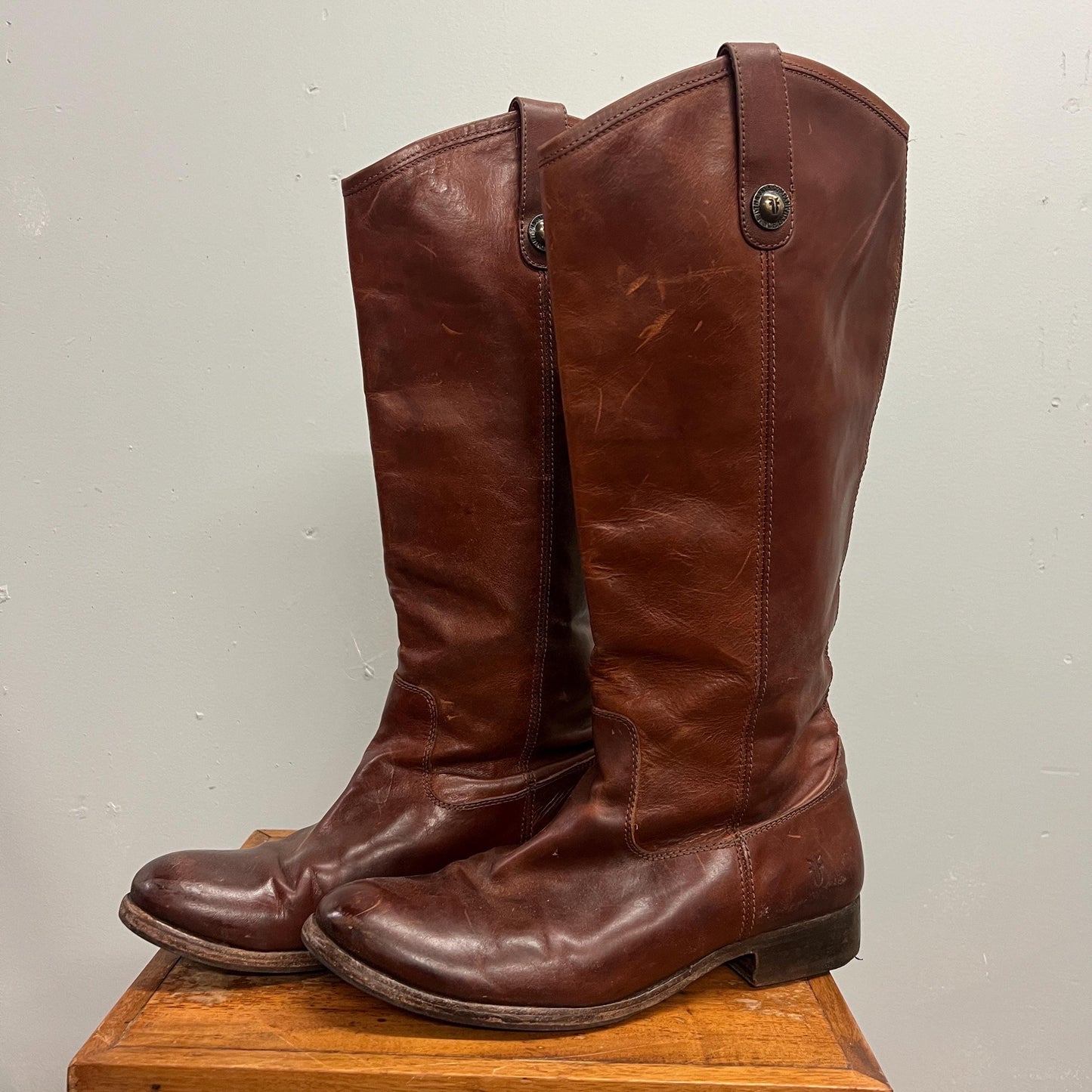 vtg FRYE BOOTS // vintage knee high brown extended calf riding style boots hippie western boho autumn fashion outfit cowboy ranch 70s style