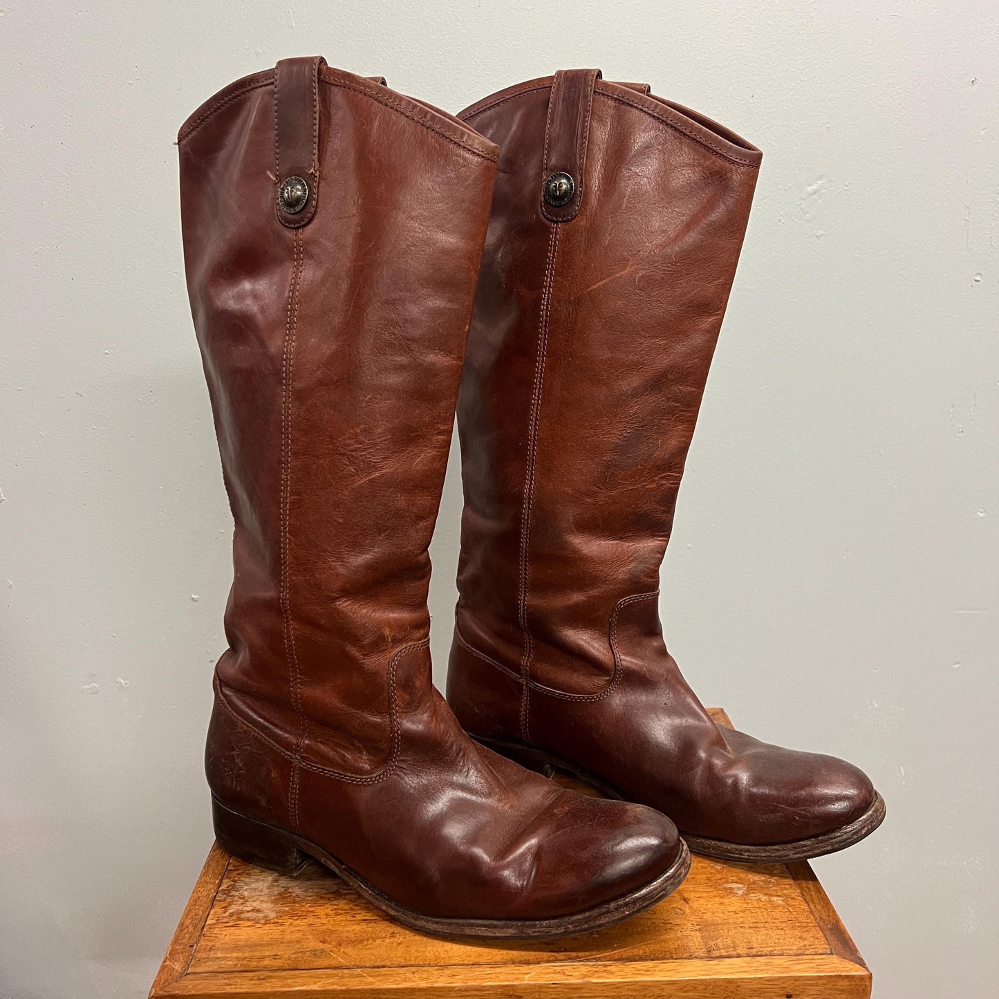 vtg FRYE BOOTS // vintage knee high brown extended calf riding style boots hippie western boho autumn fashion outfit cowboy ranch 70s style