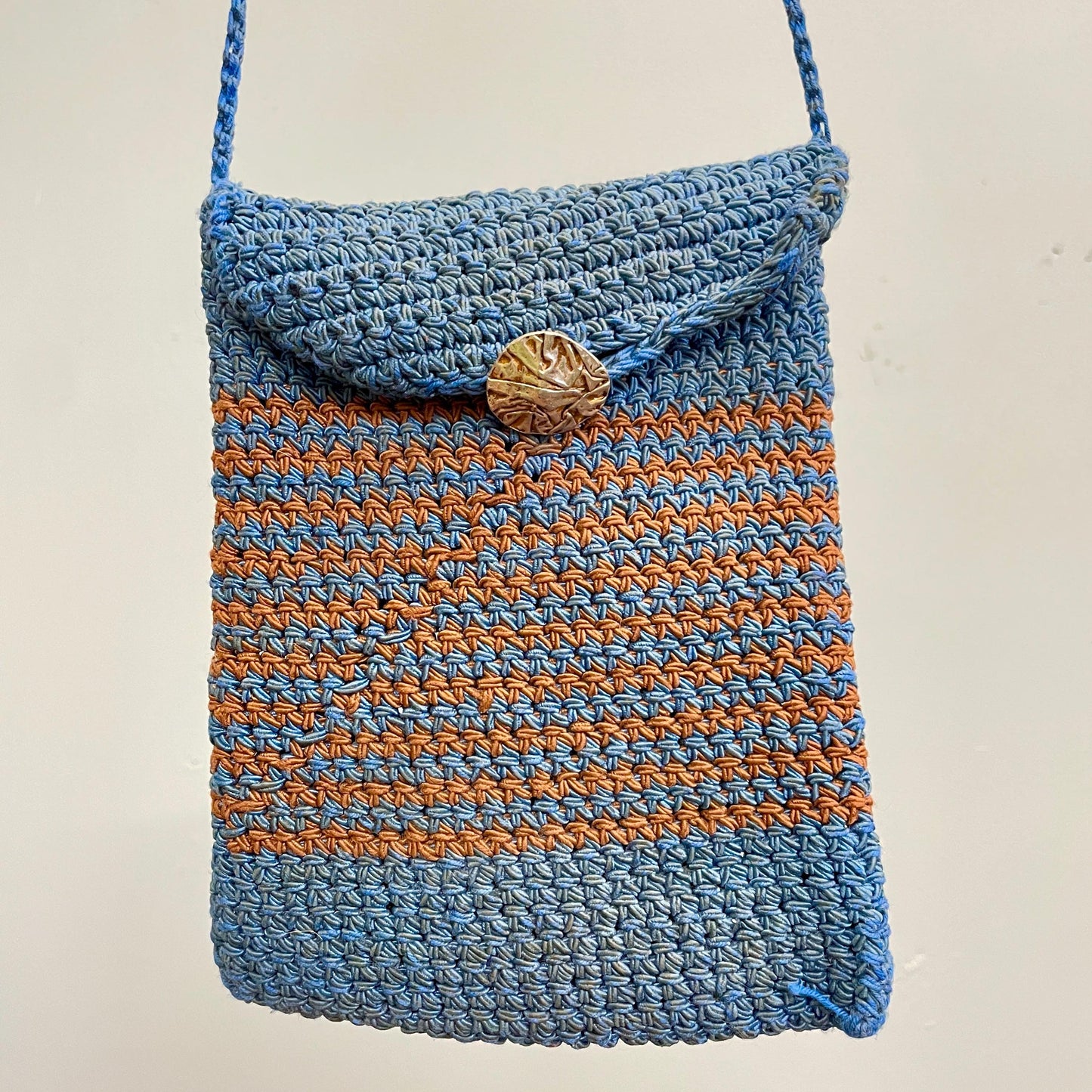 vtg 1930s CROSSBODY BAG // vintage antique crochet tight stitch pouch day purse blue orange chevron hand knit art deco 1920s flapper style