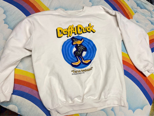 vtg 90s  DAFFY DUCK SWEATSHIRT // vintage looney tunes boxy oversized sweater cartoon 1990s style tv movie disney shirt old school big logo
