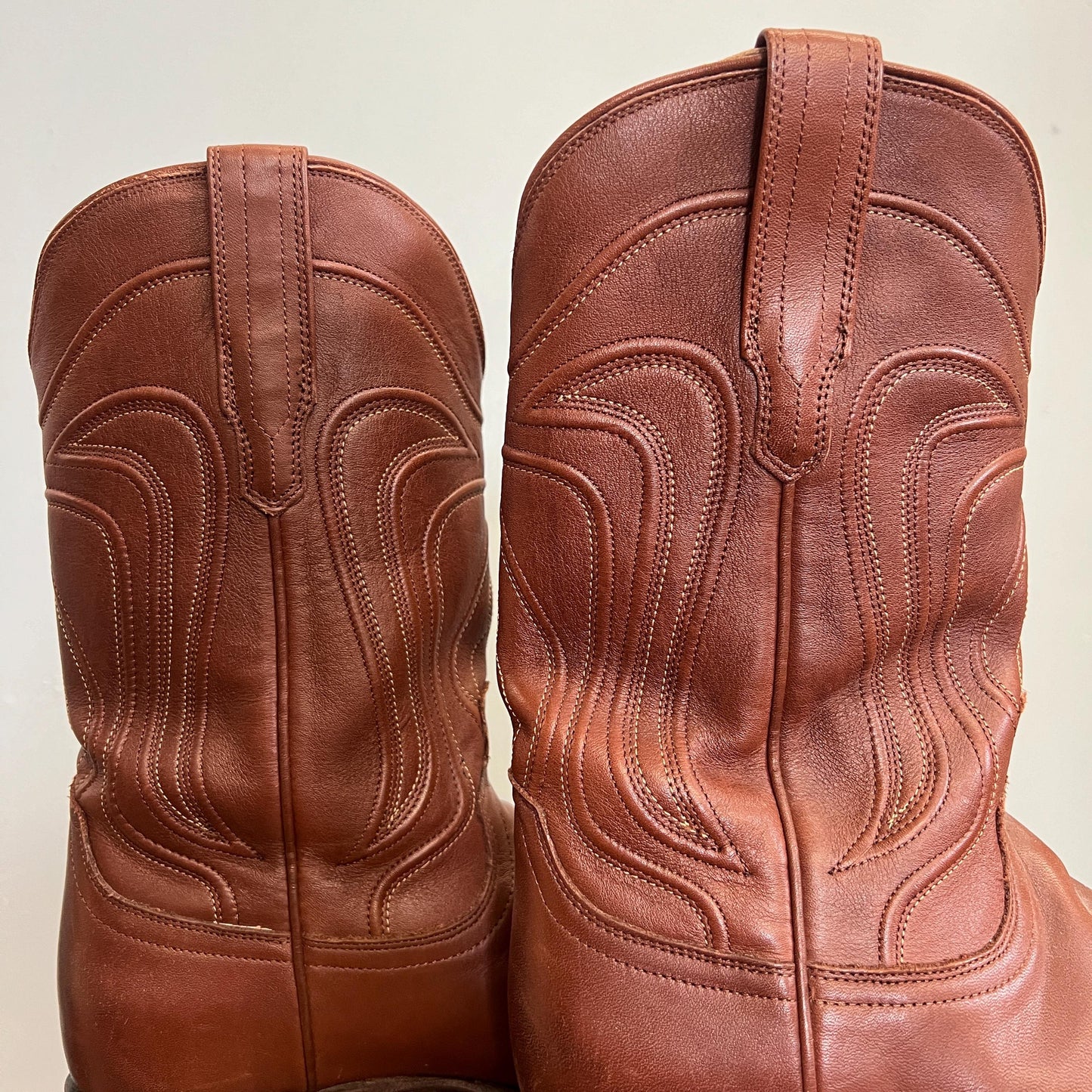 vtg 70s TECOVAS LEATHER BOOTS  // vintage size 11 mens usa rich caramel brown leather pointy toe western style cowboy boots hippie biker