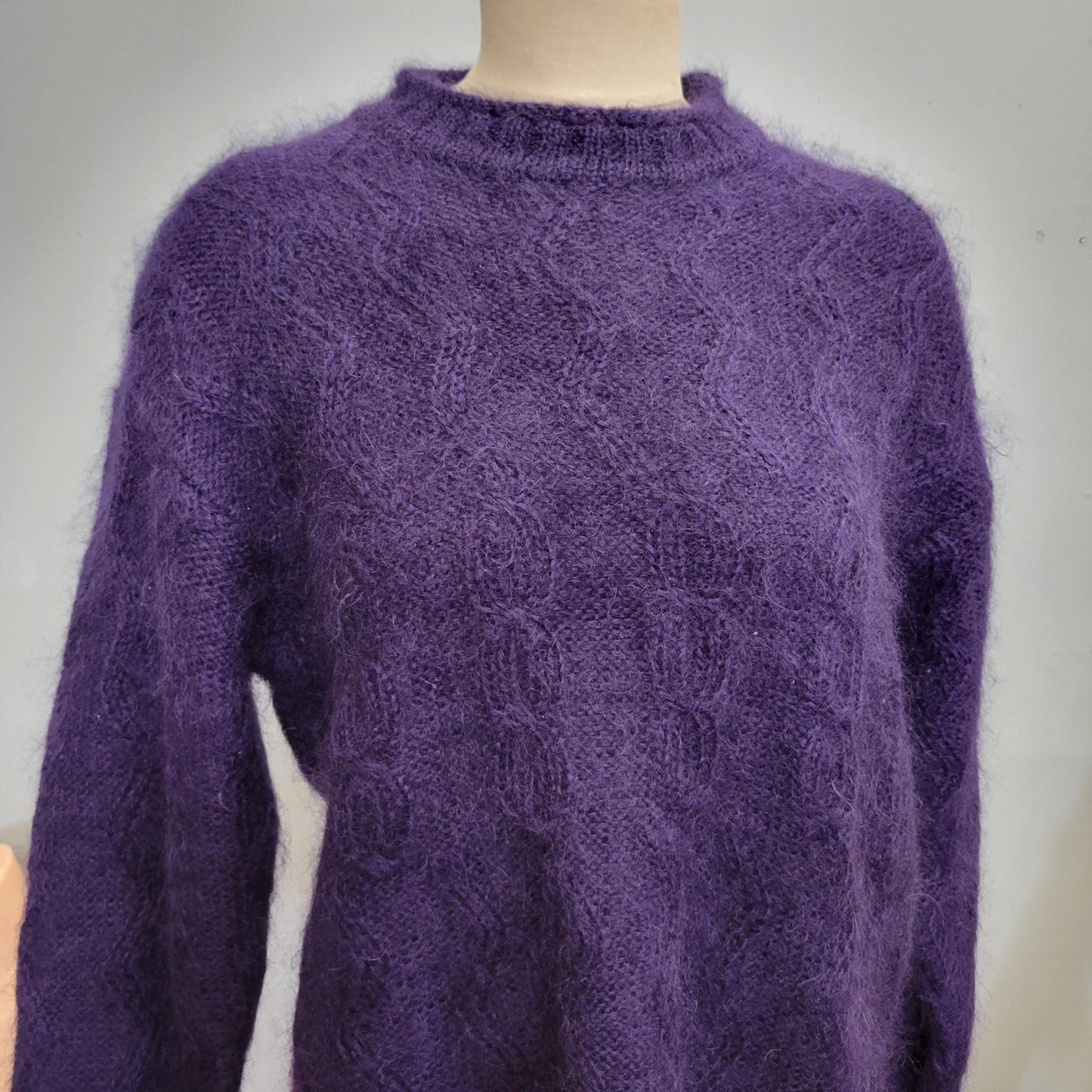 vtg 90s ESPRIT PURPLE FUZZY Sweater // vintage oversized small fuzzy mohair style bright autumn jewel tones slouchy comfy classic prep style