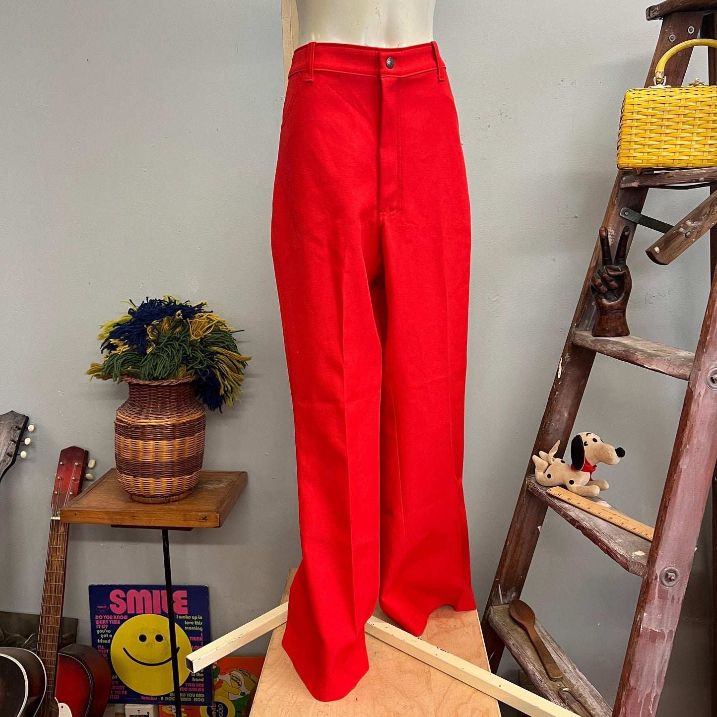 edit vtg 70s RED DRESS PANTS // vintage 29 womens sexy sandy grease style high waisted trousers bare back boot cut straight leg autumn style