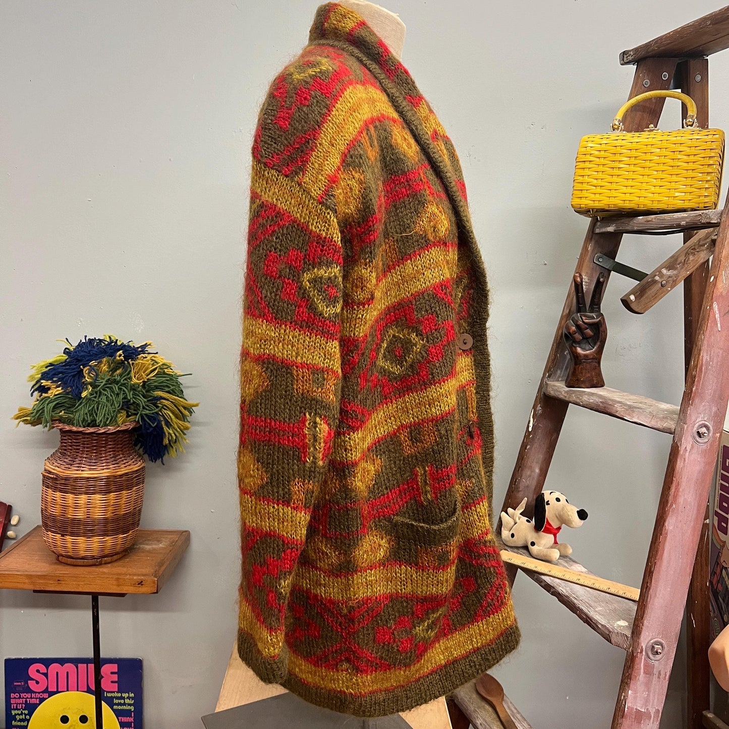 vtg 80s OVERSIZED MOHAIR CARDIGAN // vintage paul alexander medium autumn vibes shaggy fuzzy shawl collar long slouchy warm tones cardigan