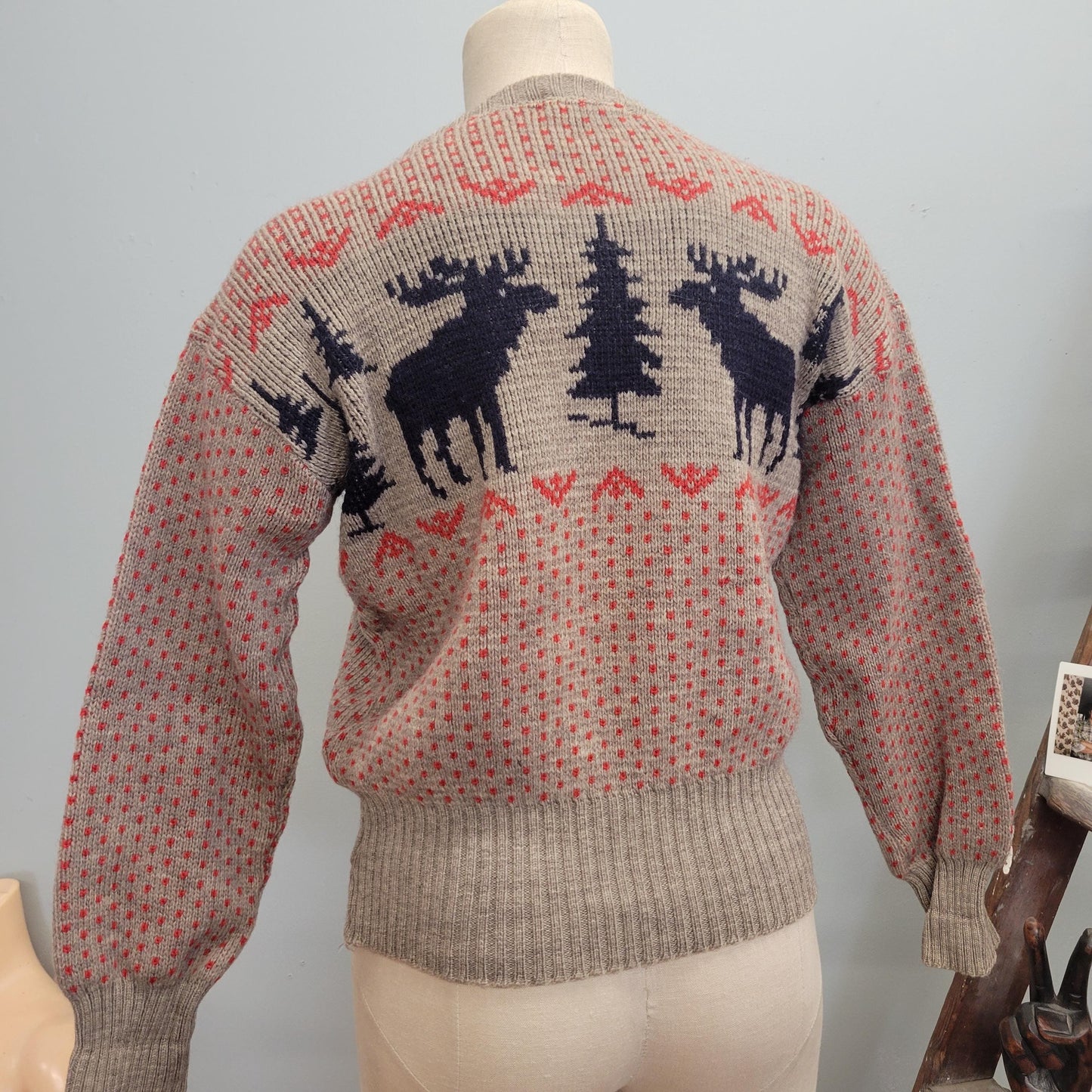 vtg 1940s PRINCETON MOOSE SWEATER // vintage dotted wool elk pine tree winter ski jumper polka dot fitted mcm 1950s preppy sportswear dad