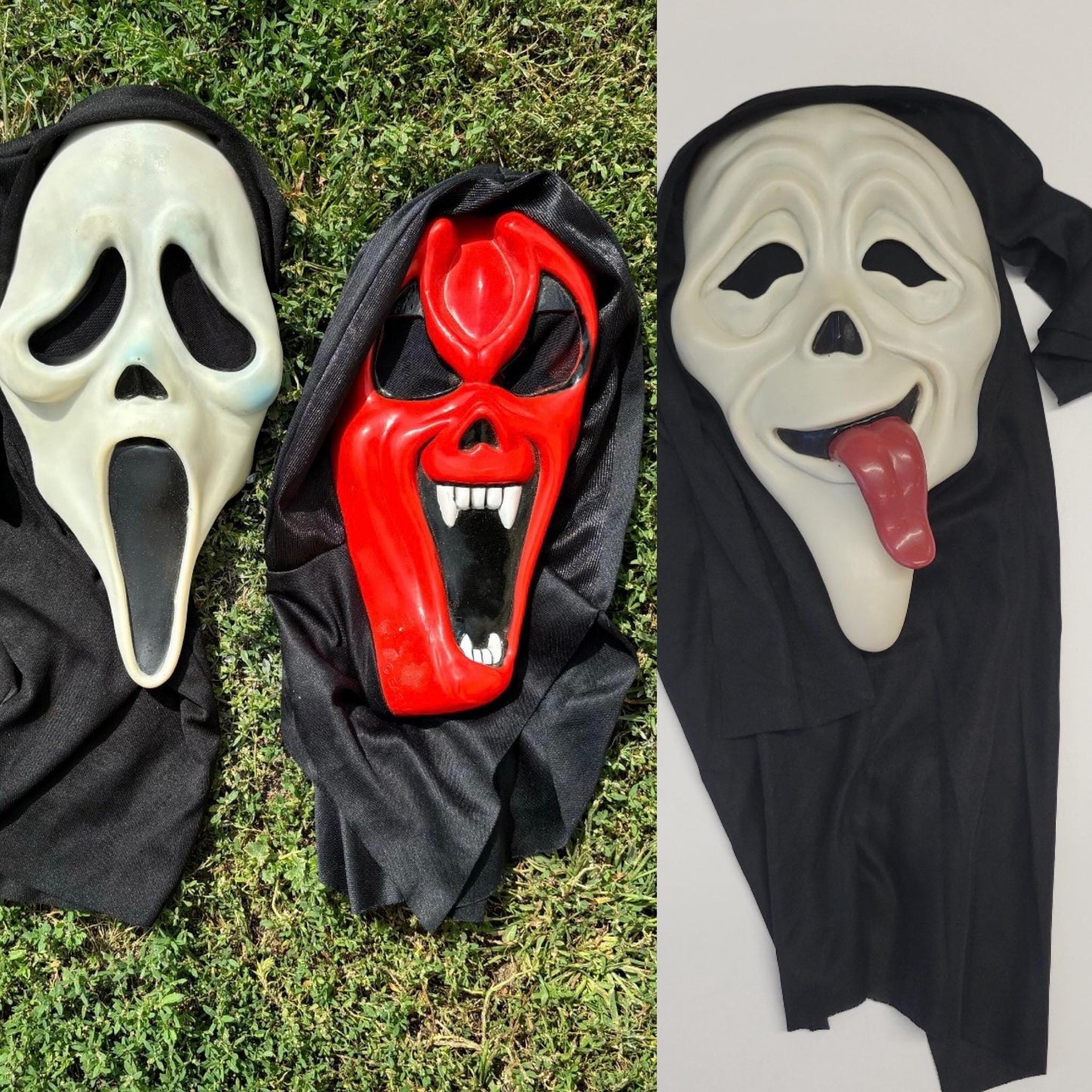 vtg 90s lot of 3 GHOSTFACE scream MASK easter unlimited fun world halloween masks red used movie slasher film horror scary trick treat stone