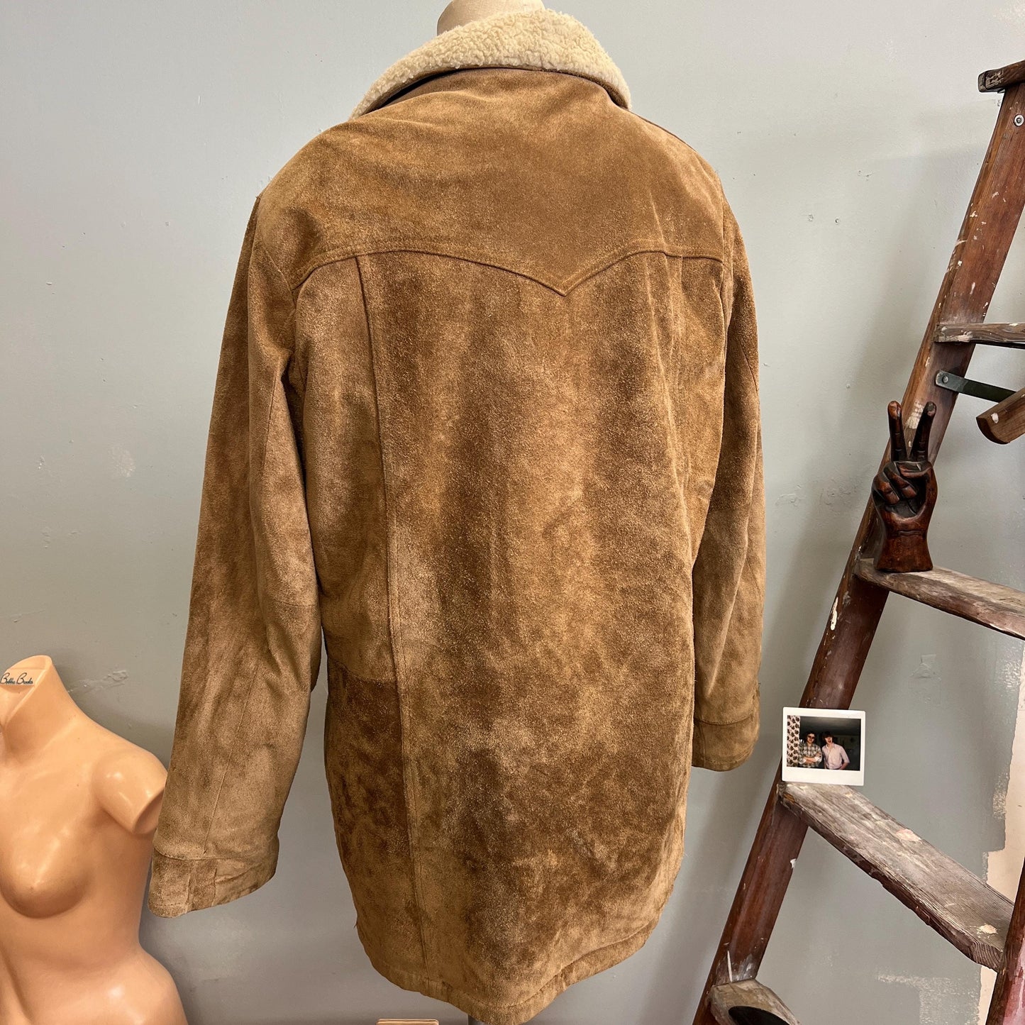 vtg 70s FUR SUEDE COAT // vintage pioneer wear 46 mens shearling leather jacket retro tan suede Sherpa autumn winter overcoat western style