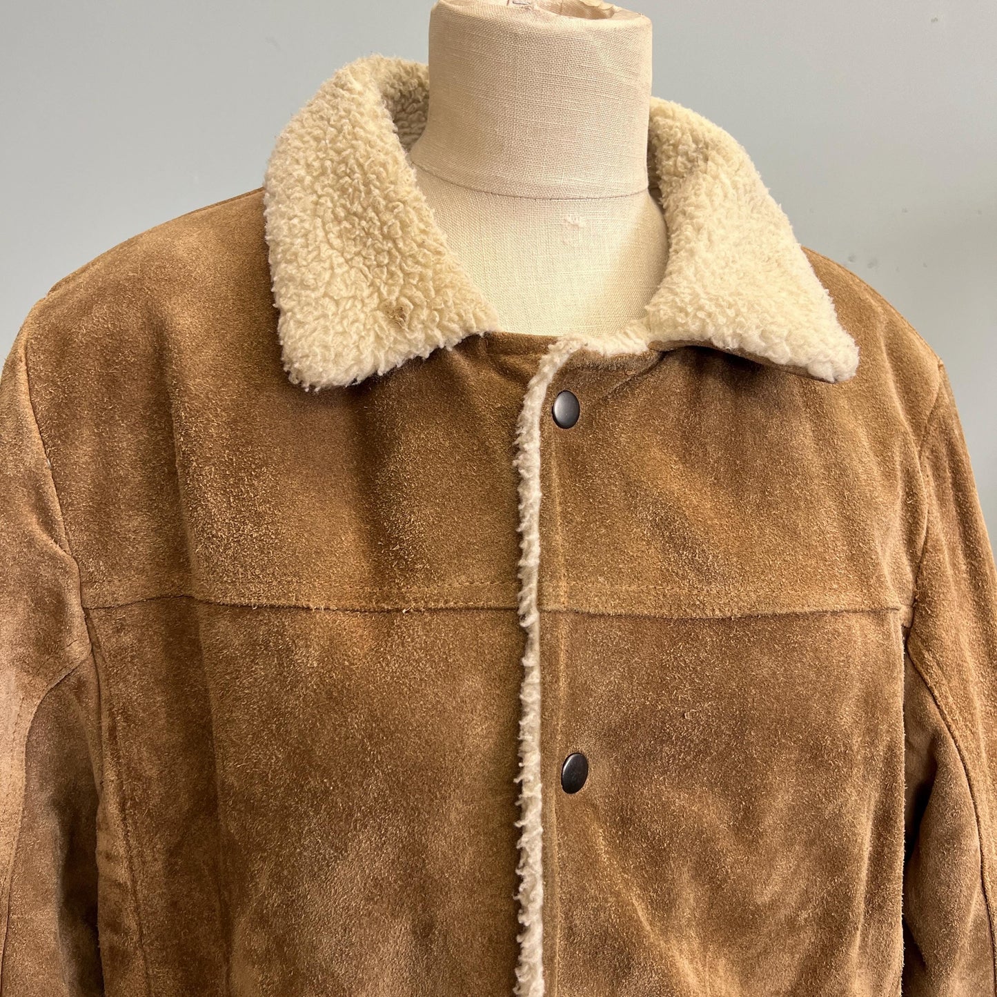 vtg 70s FUR SUEDE COAT // vintage pioneer wear 46 mens shearling leather jacket retro tan suede Sherpa autumn winter overcoat western style