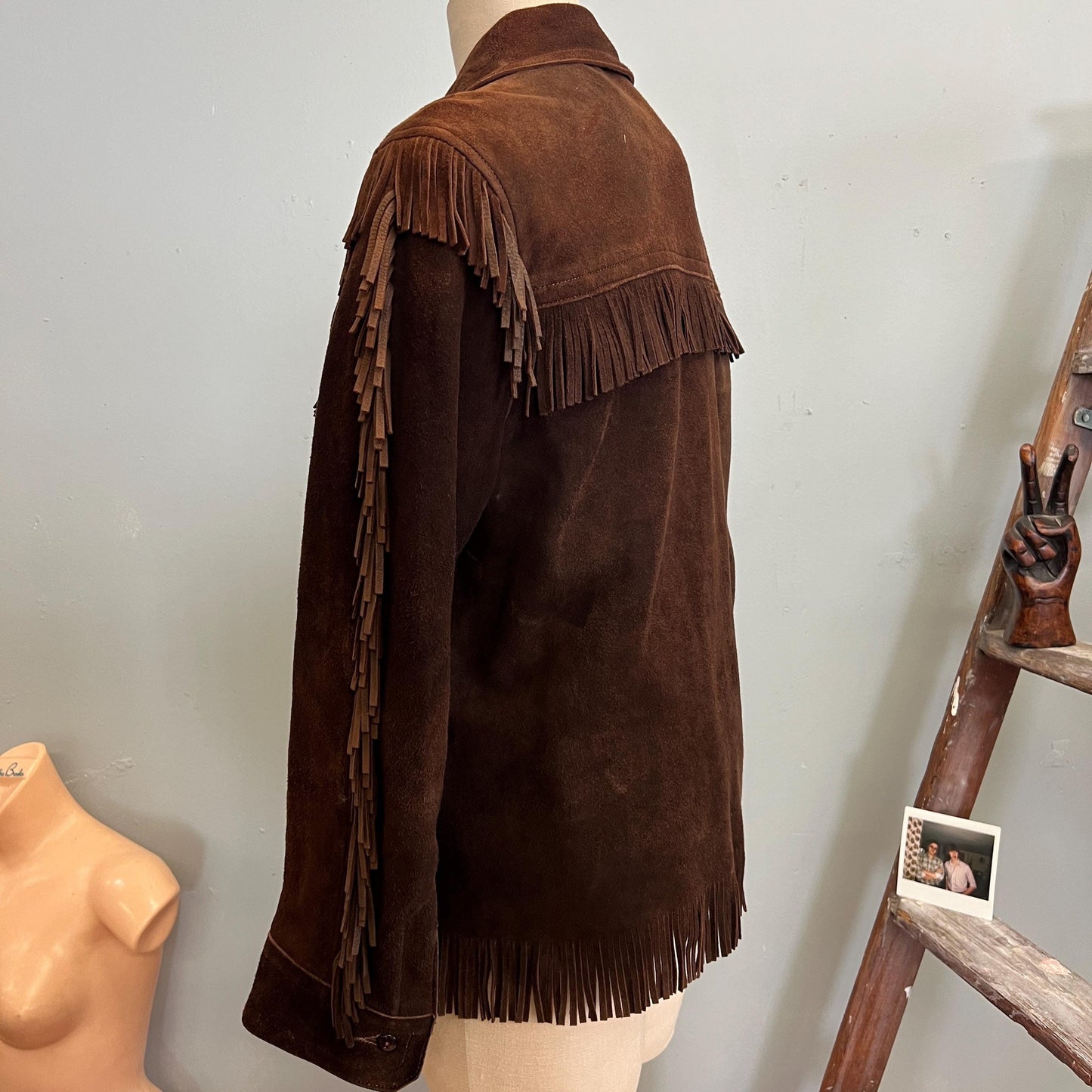 vtg 50s TASSLE FRINGE JACKET // vintage chocolate brown suede custom size 28 small davy Crockett western hippie bohemian ranchwear cowgirl