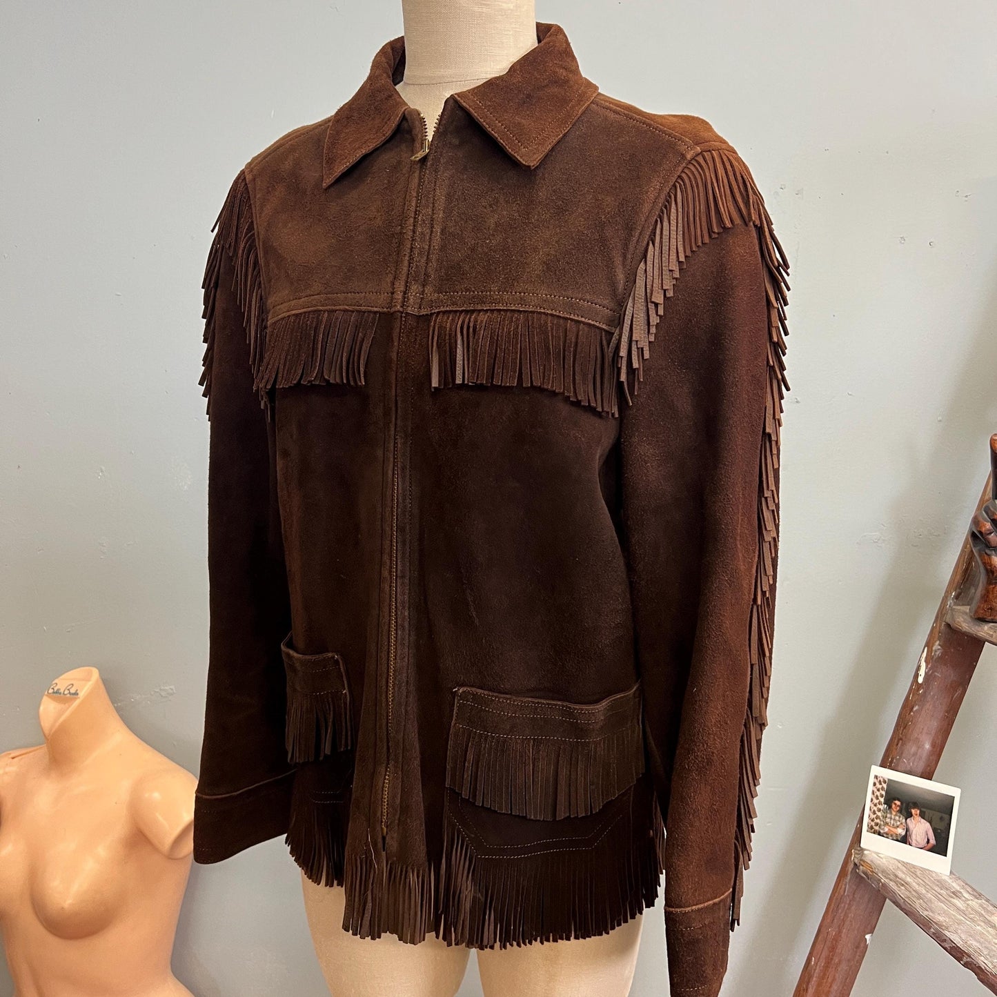 vtg 50s TASSLE FRINGE JACKET // vintage chocolate brown suede custom size 28 small davy Crockett western hippie bohemian ranchwear cowgirl