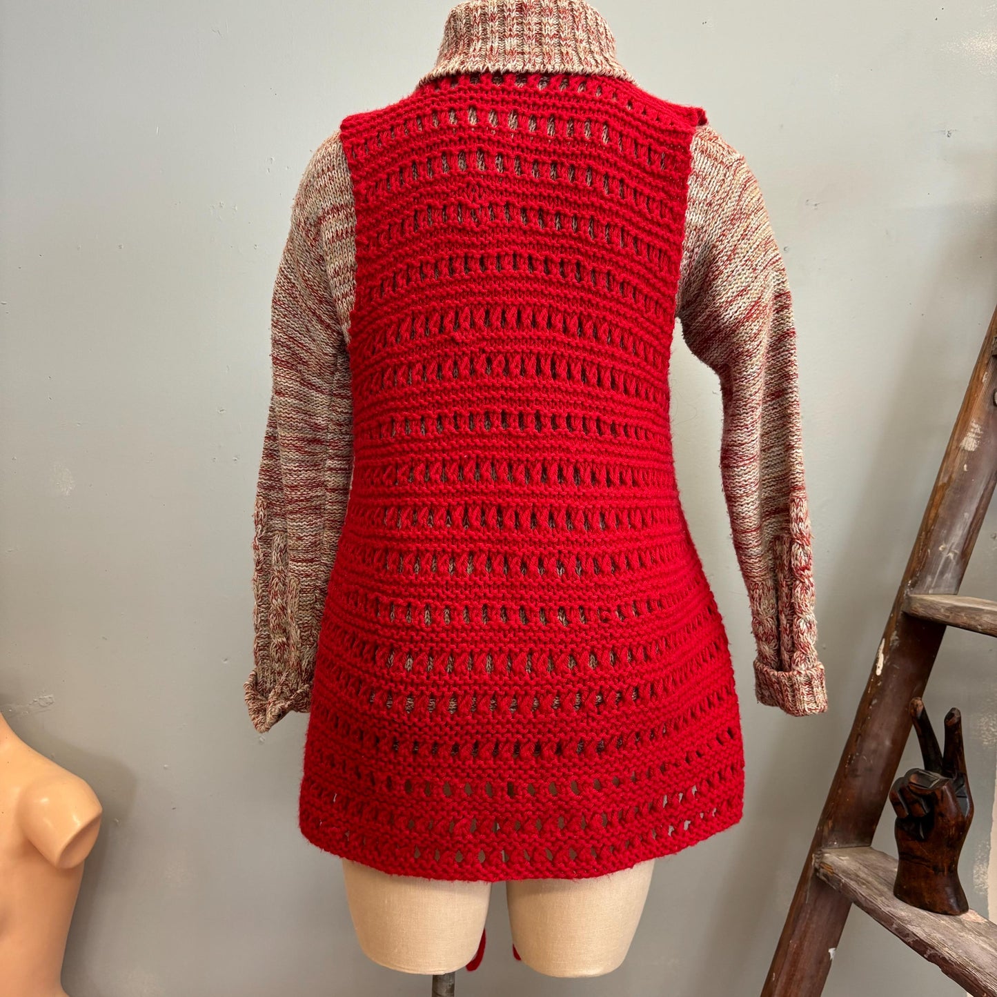 vtg 70s LONG CROCHET VEST // vintage retro style knit waistcoat mini dress cover up tnic boho hippie chic autumn vibes warm tones sweater