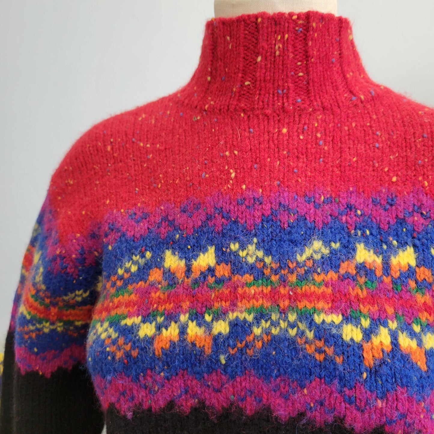 vtg 90s FUNKY PATTERN SWEATER // vintage express tricot medium abstract fuzzy wool intarsia Y2K boxy knit psychedelic snowflake Scandinavian