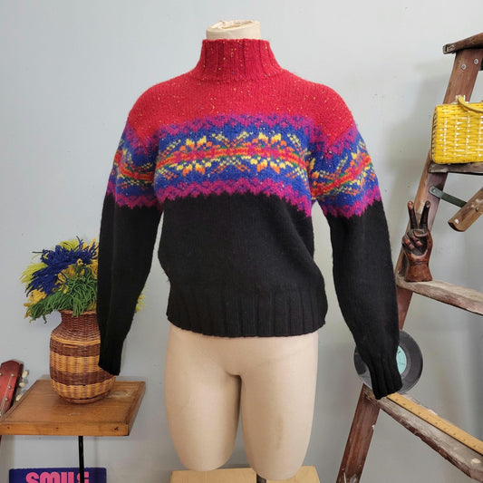 vtg 90s FUNKY PATTERN SWEATER // vintage express tricot medium abstract fuzzy wool intarsia Y2K boxy knit psychedelic snowflake Scandinavian