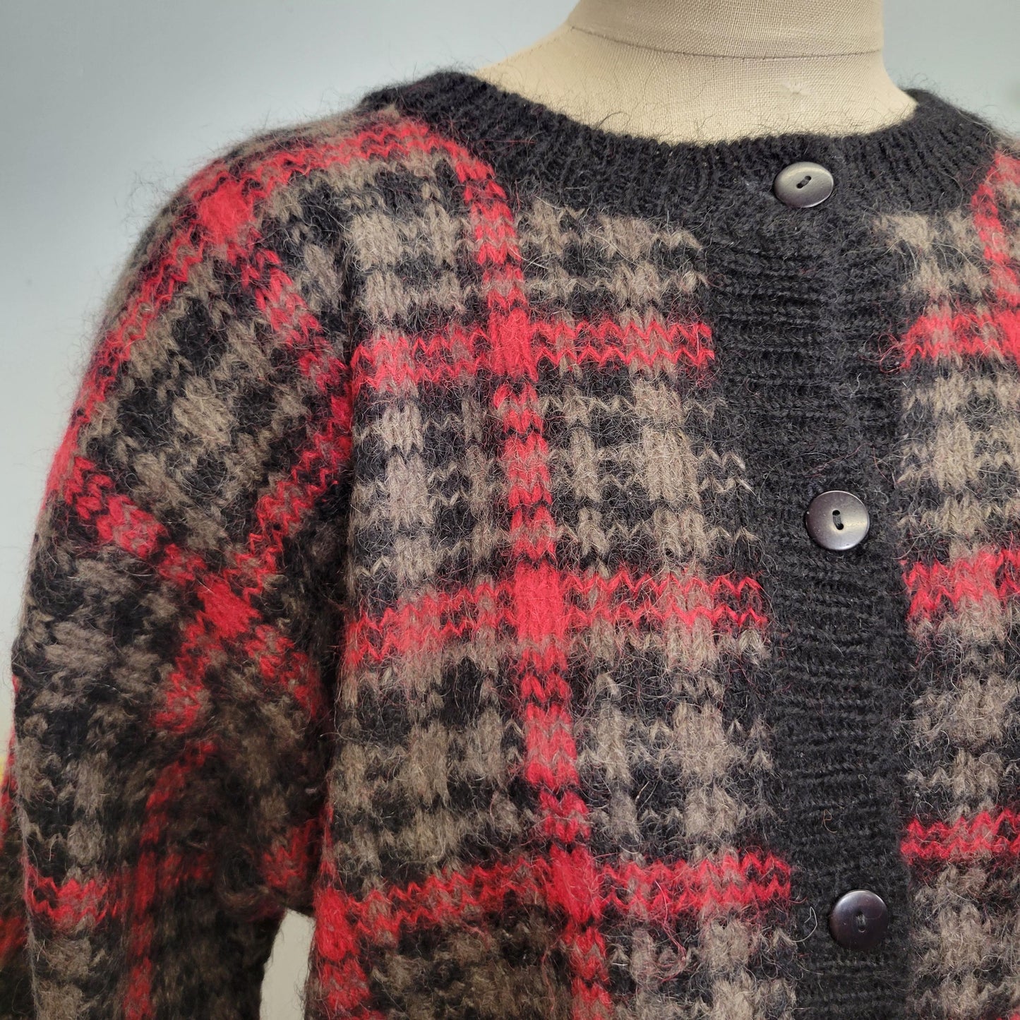 vtg 80s PLAID MOHAIR CARDIGAN // vintage rosanna large fuzzy plaid sweater clueless preppy autumn casual boxy warm tones button up cozy knit