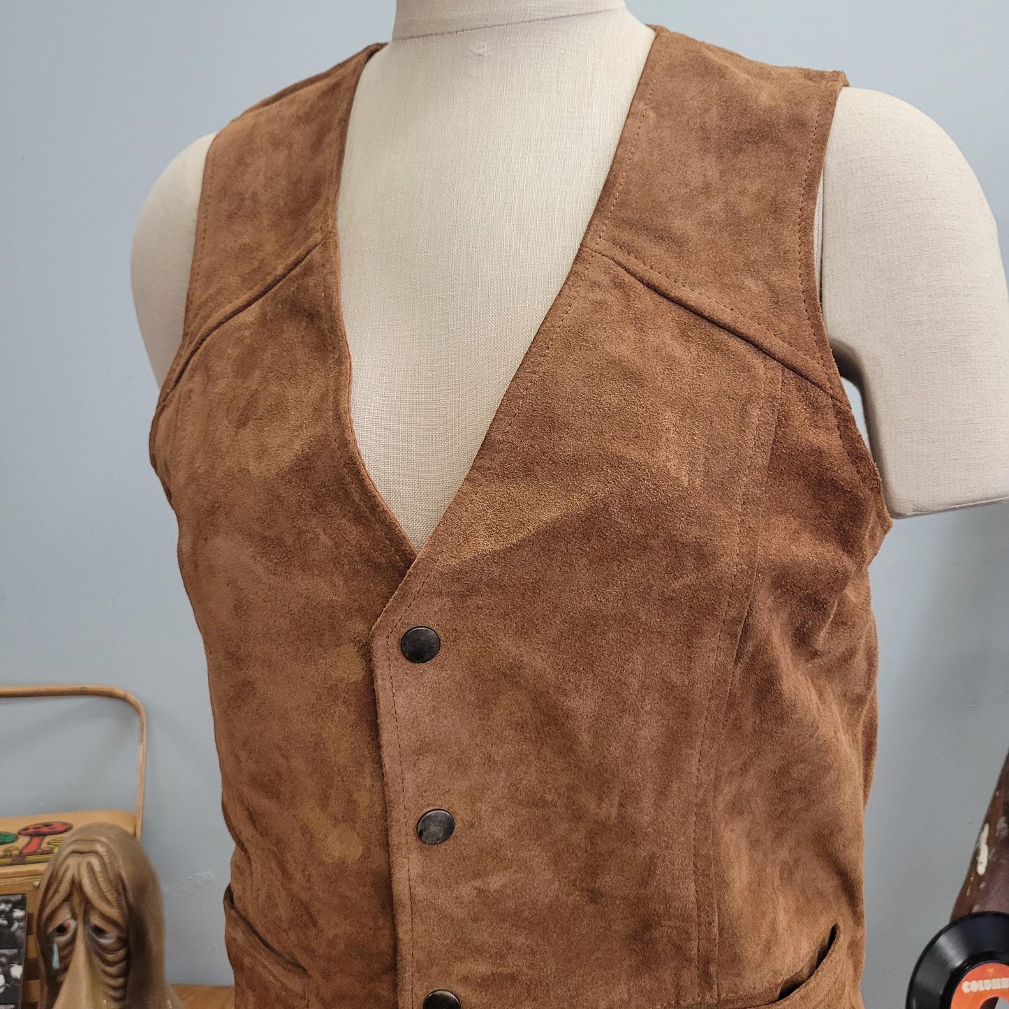 vtg 70s LEATHER SUEDE VEST // vintage bermans leather experts 40 womens large hippie woodstock boho retro autumn layering style neutral warm