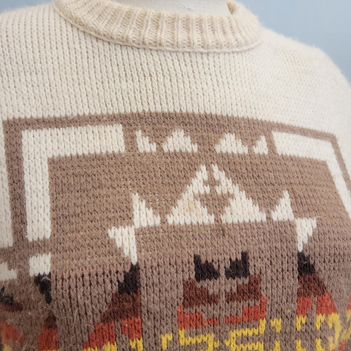 vtg 70s GEOMETRIC PATTERN SWEATER // vintage jc penney medium warm tones autumn vibes intarsia knit southwestern print aztec fall cottage