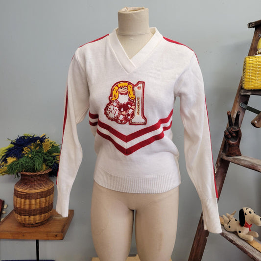 vtg 70s CHEERLEADER SWEATER // vintage medium hillards pep supply patty the blonde pep squad number 1 cheifs fan wife football lover swiftie