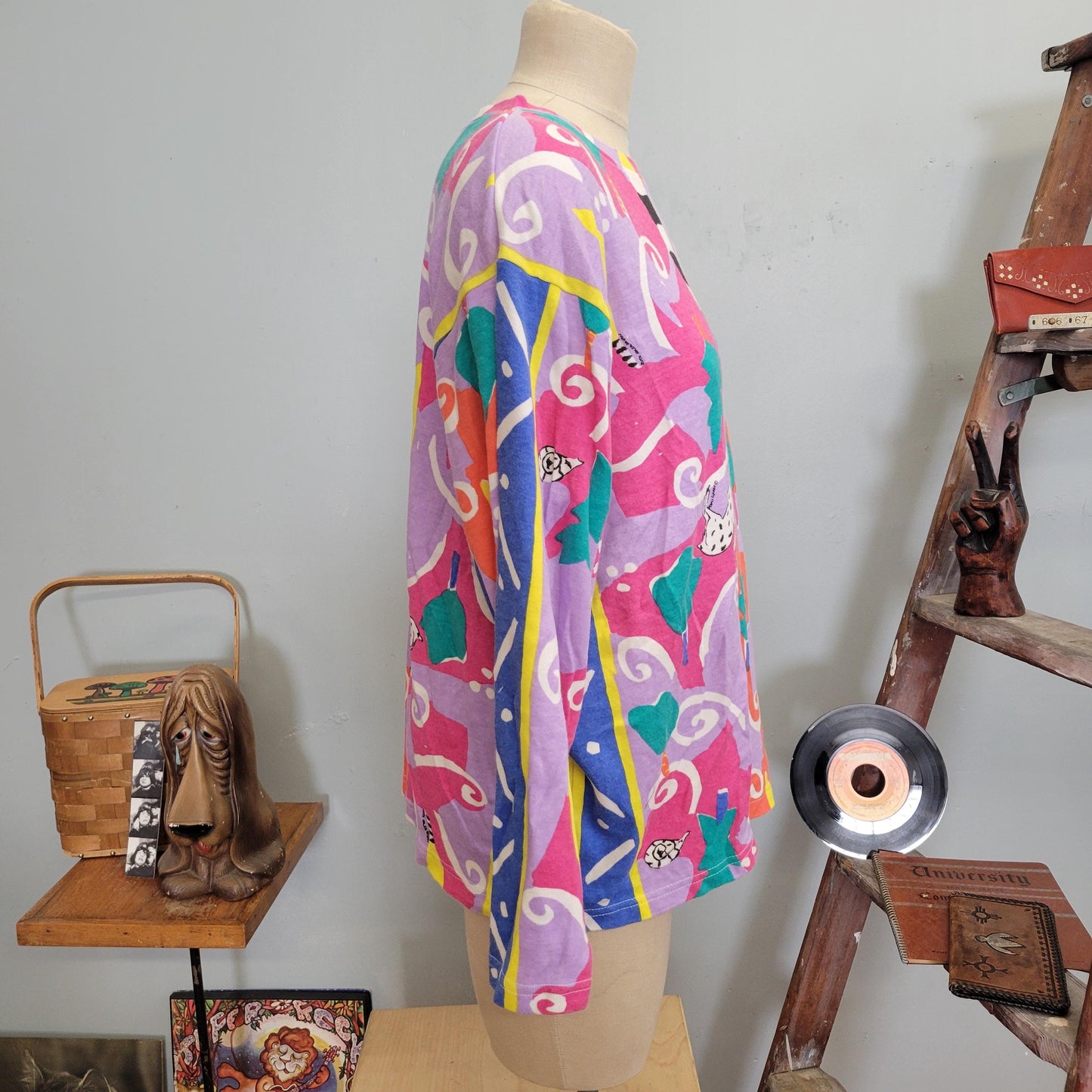 vtg 80s RUTH ADLER DYAN crewneck // vintage marci lipman one size wearable art abstract funky op art oversized womens sweatshirt xl pastel