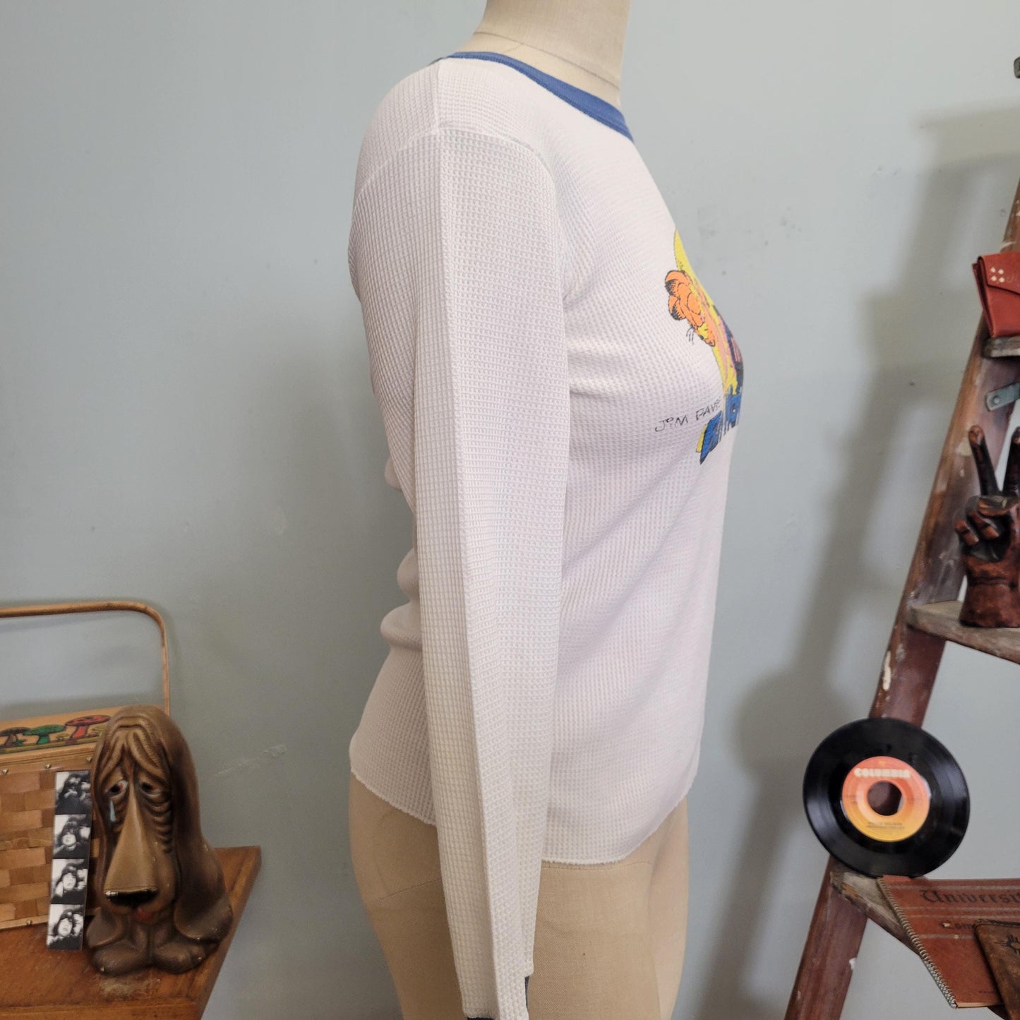 vtg 80s GARFIELD THERMAL SHIRT // vintage jim davis kiki medium bun warmer funny orange cat ringer autumn winter warm layers cartoon comic