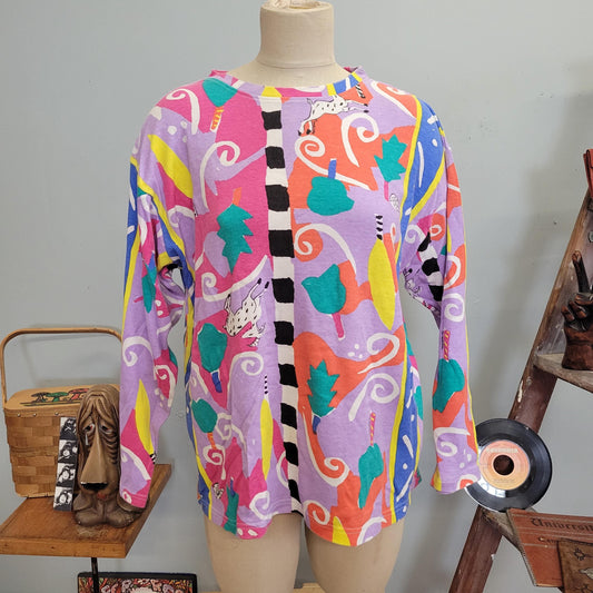 vtg 80s RUTH ADLER DYAN crewneck // vintage marci lipman one size wearable art abstract funky op art oversized womens sweatshirt xl pastel
