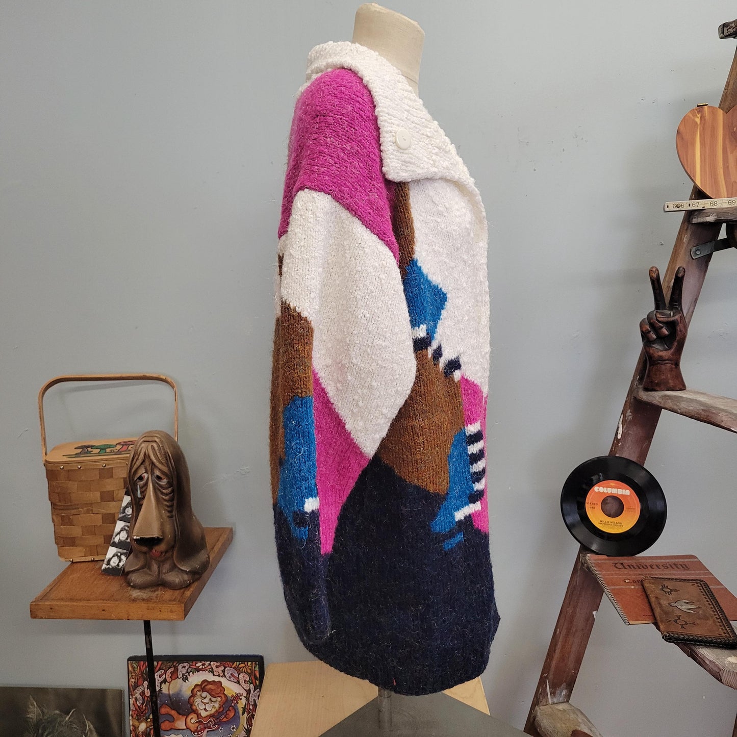 vtg 80s KNIT OVERSIZE CARDIGAN // vintage abstract geometric op art textured structured boxy slouchy funky autumn chubby knit sweater jacket