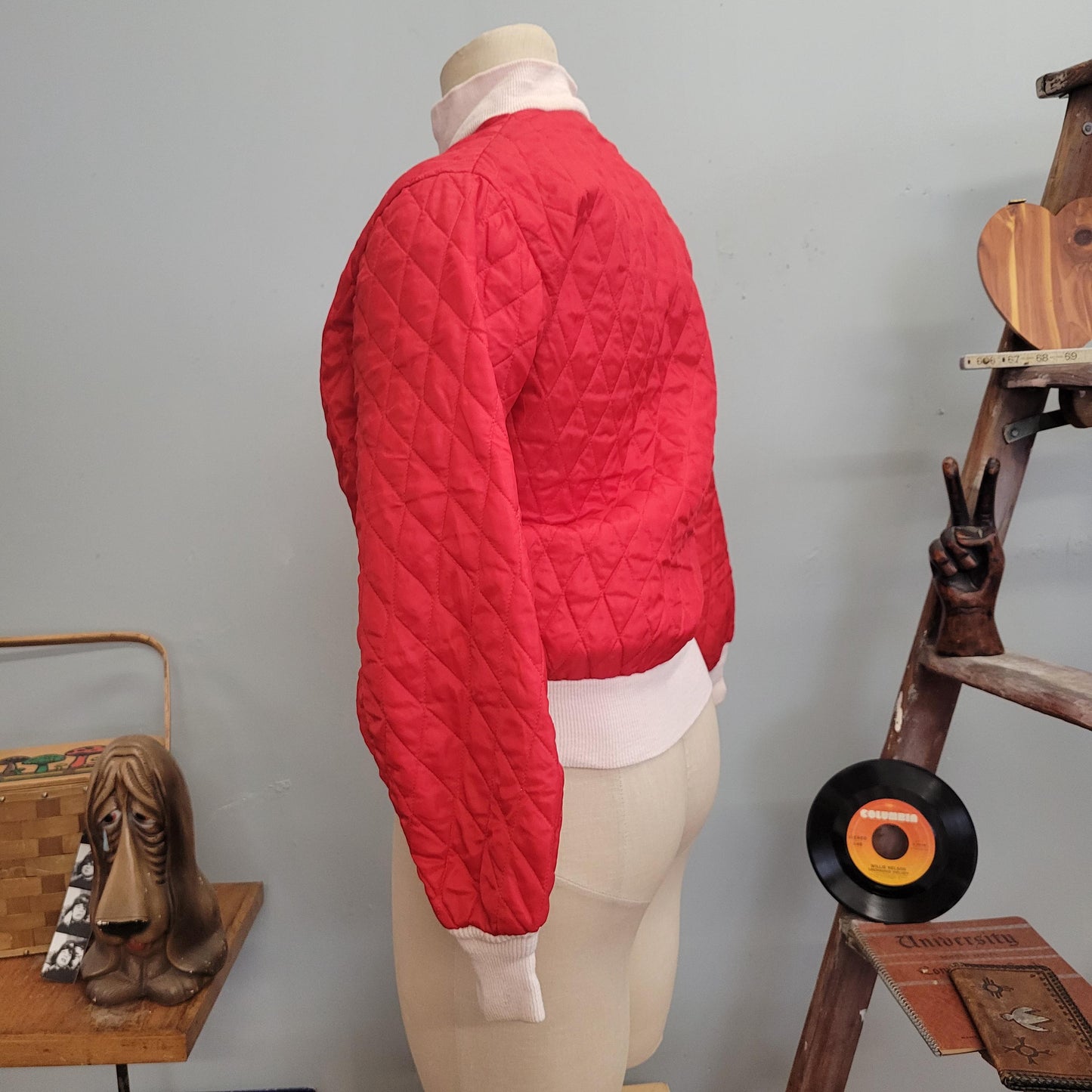 vtg 70s THERMAL RED JACKET // vintage thermorama minnesota small womens waffle weave two tone red white snap up autumn cropped windbreaker