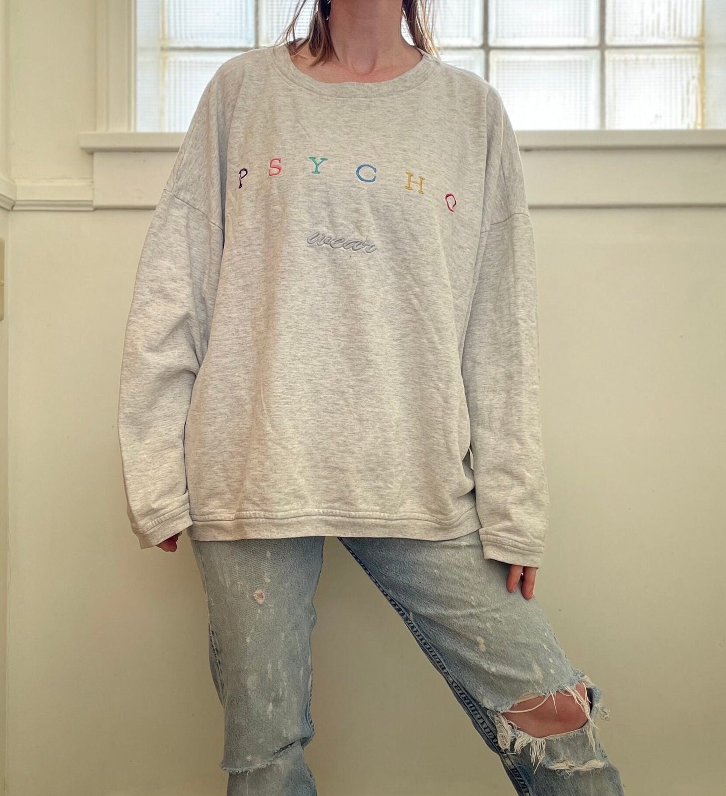 vtg 90s PSYCHO WEAR SWEATSHIRT // vintage grunge baggy look slouchy shirt loose fit sweatshirt name brand sweet but a little bit psycho